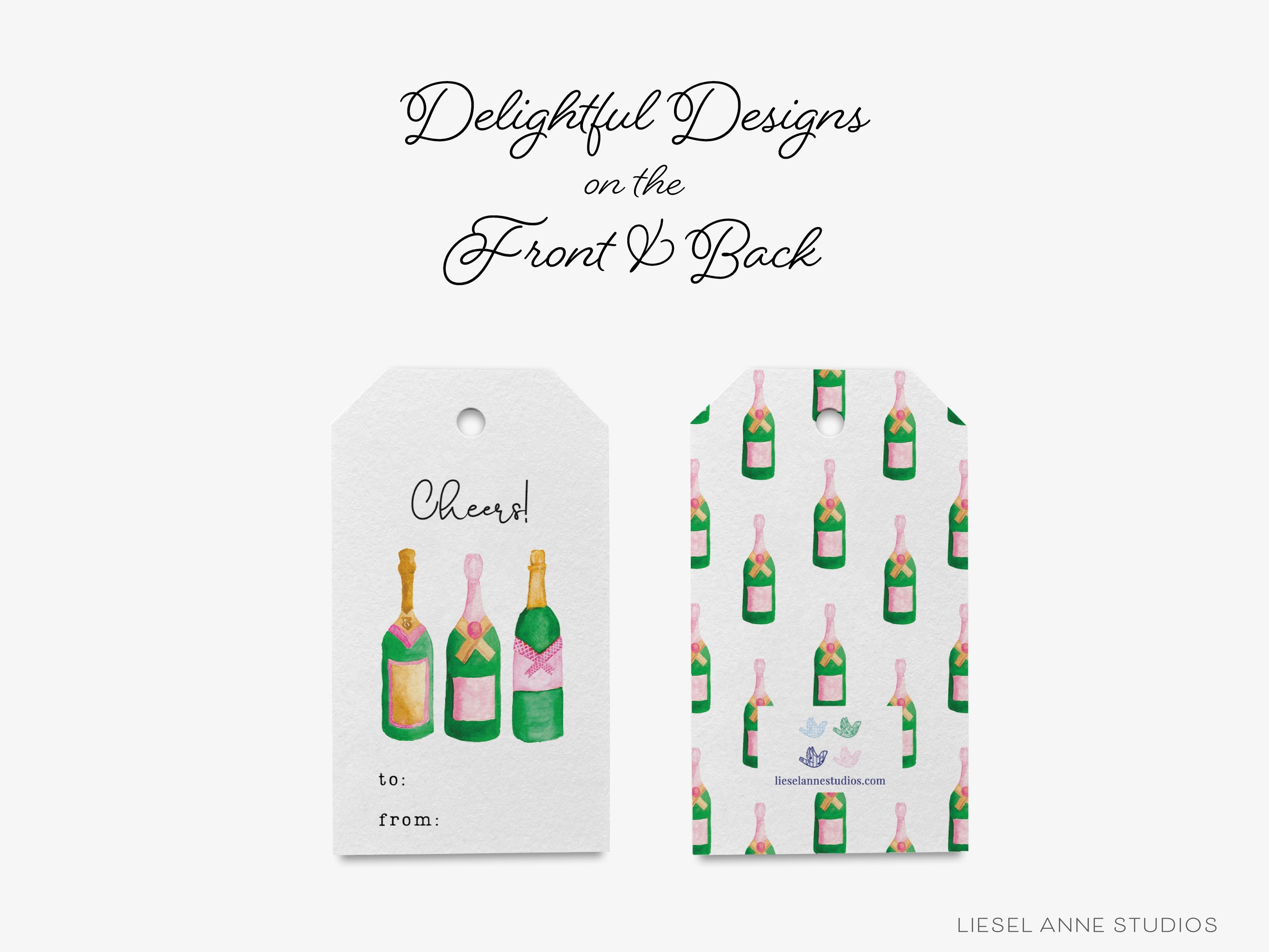 Champagne Bottle Gift Tags [Set of 8]-These gift tags come in sets, hole-punched with white twine and feature our hand-painted watercolor champagne bottles, printed in the USA on 120lb textured stock. They make great tags for gifting or gifts for the cocktail lover in your life.-The Singing Little Bird