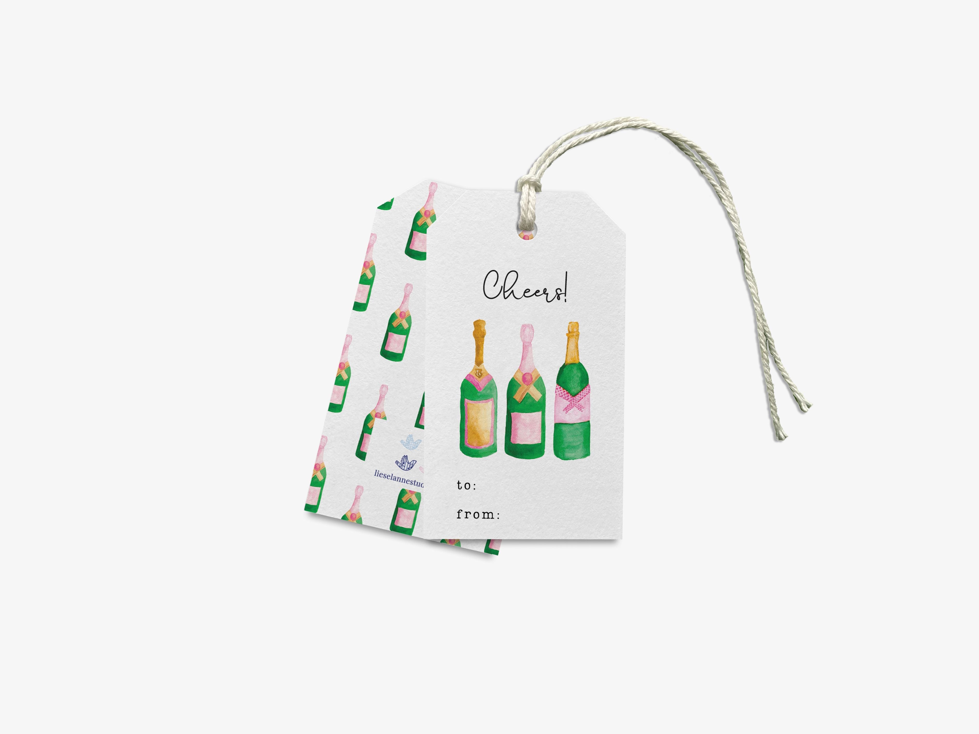 Champagne Bottle Gift Tags [Set of 8]-These gift tags come in sets, hole-punched with white twine and feature our hand-painted watercolor champagne bottles, printed in the USA on 120lb textured stock. They make great tags for gifting or gifts for the cocktail lover in your life.-The Singing Little Bird