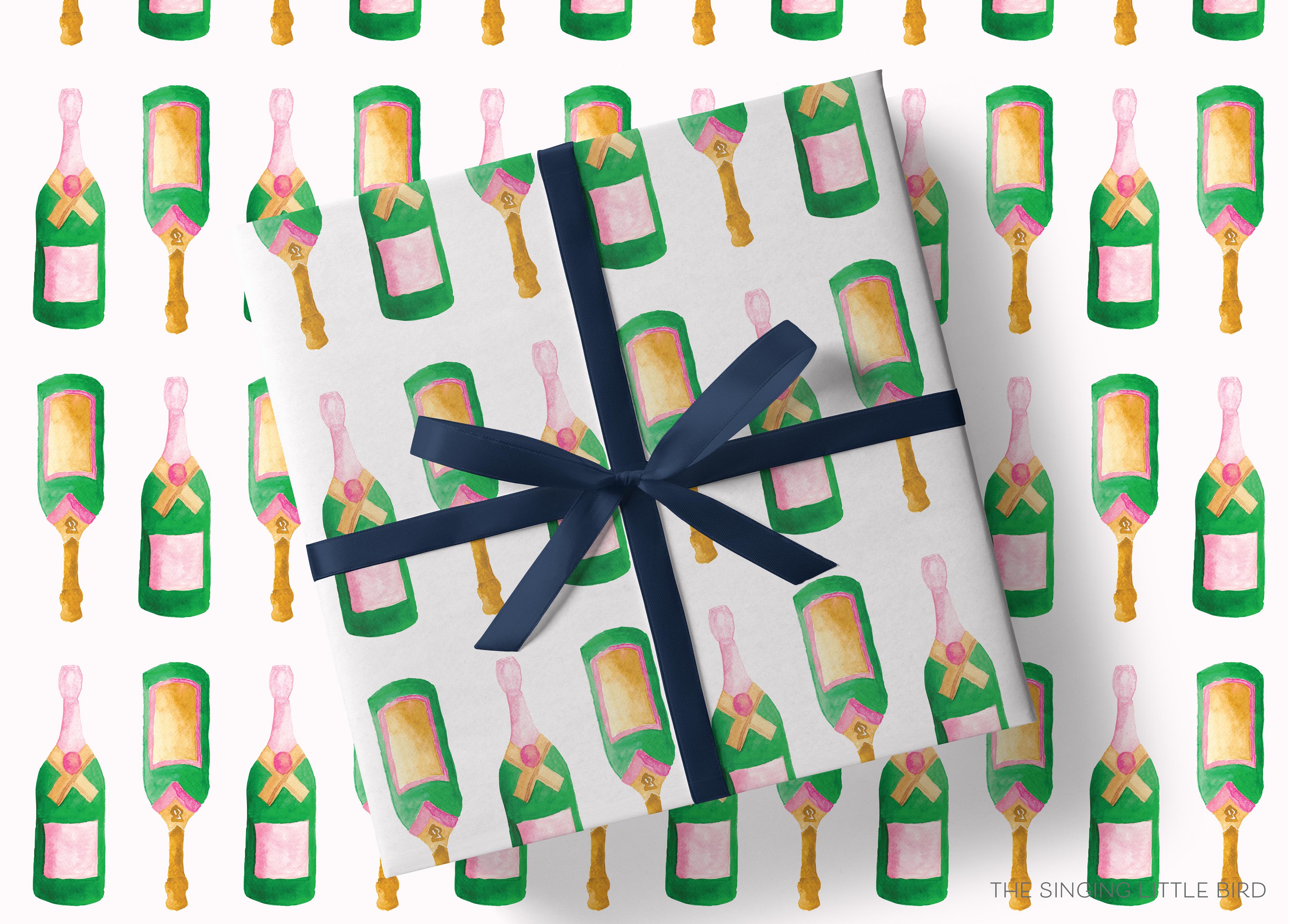 Champagne Bottle Gift Wrap-This matte finish gift wrap features our hand-painted watercolor champagne bottles. It makes a perfect wrapping paper for any celebration present. -The Singing Little Bird