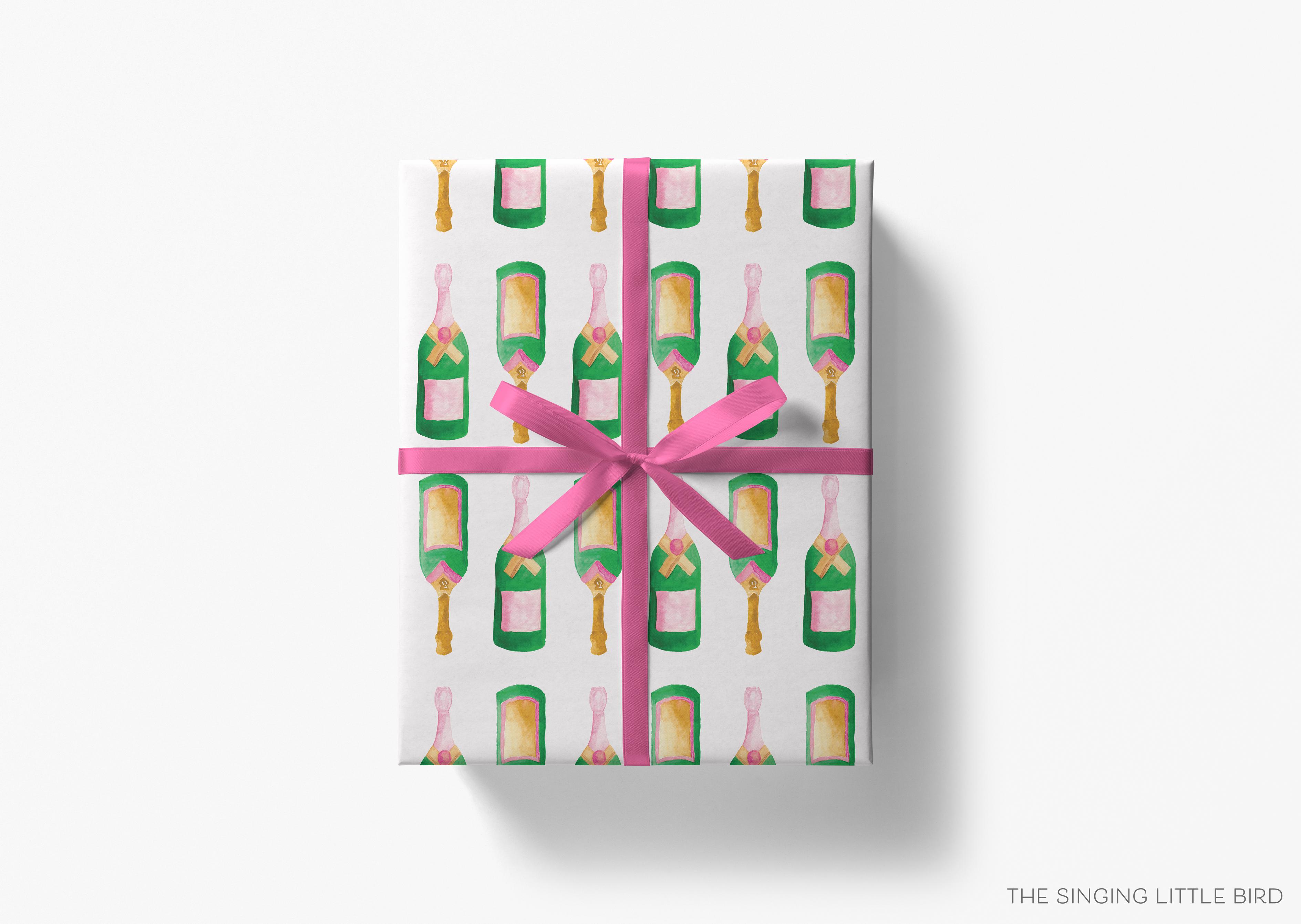 Champagne Bottle Gift Wrap-This matte finish gift wrap features our hand-painted watercolor champagne bottles. It makes a perfect wrapping paper for any celebration present. -The Singing Little Bird