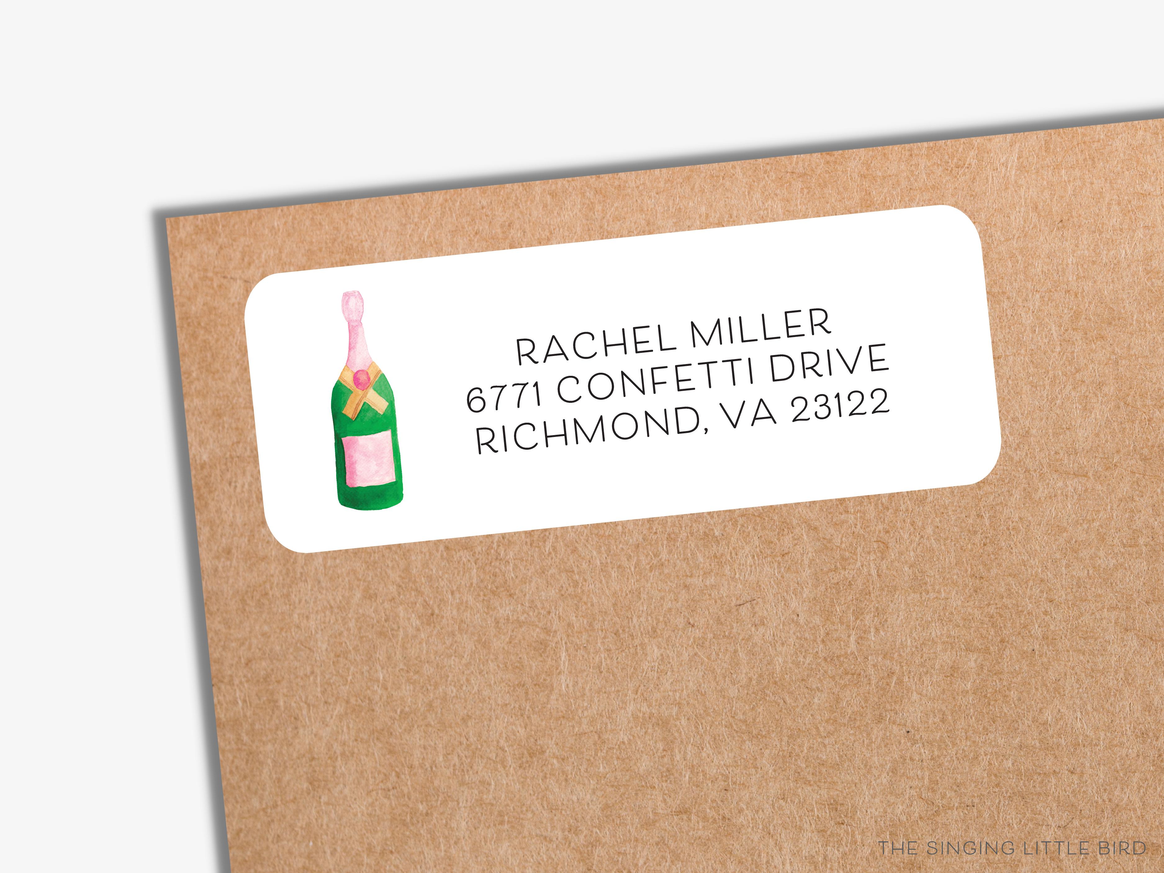 Champagne Bottle Return Address Labels-These personalized return address labels are 2.625" x 1" and feature our hand-painted watercolor Champagne Bottle, printed in the USA on beautiful matte finish labels. These make great gifts for yourself or the bubbly lover.-The Singing Little Bird