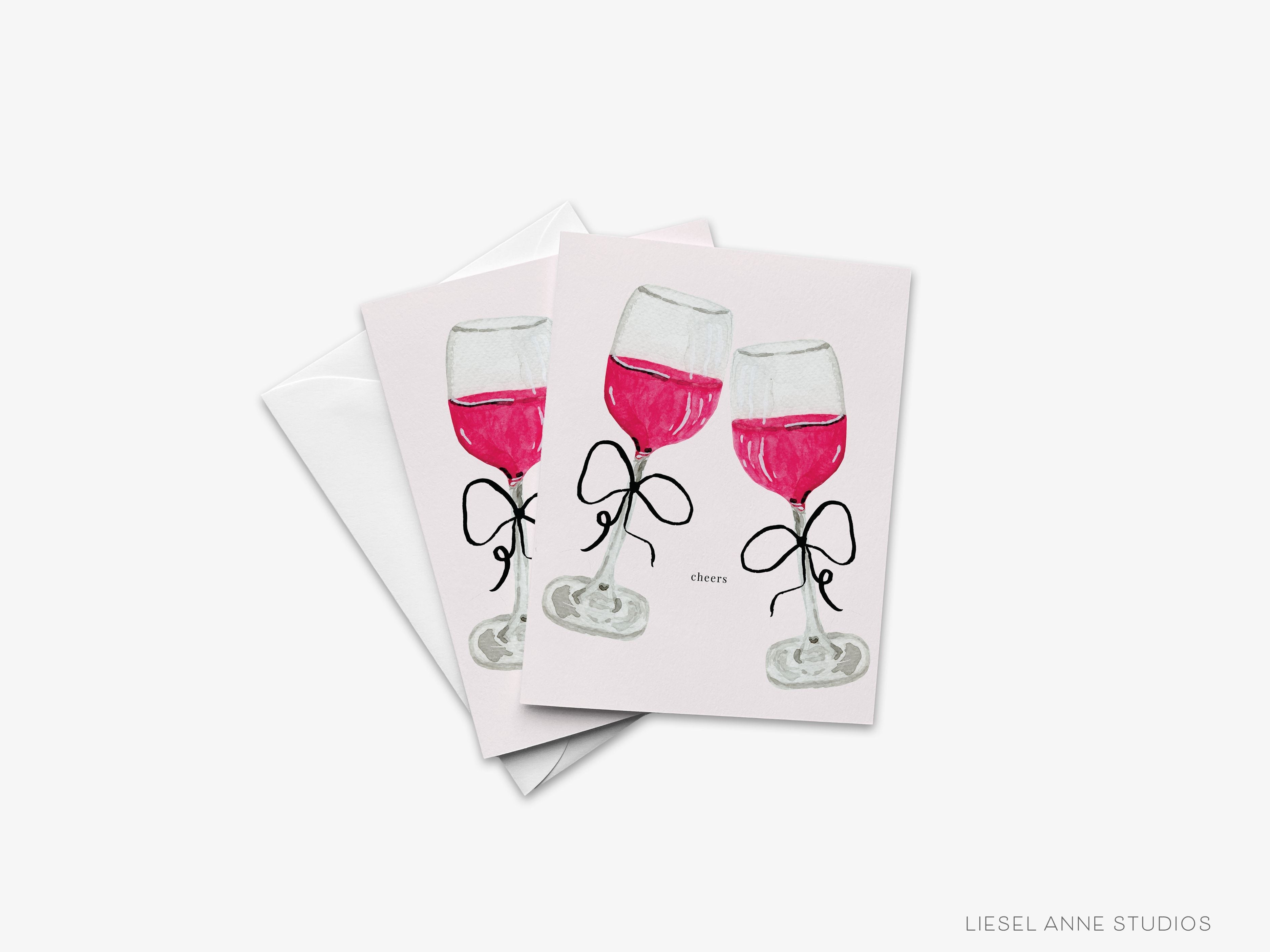 Cheers Red Wine Greeting Card-These folded greeting cards are 4.25x5.5 and feature our hand-painted champagne bottles, printed in the USA on 100lb textured stock. They come with a White envelope and make a great congratulations or birthday card for the wine lover in your life.-The Singing Little Bird