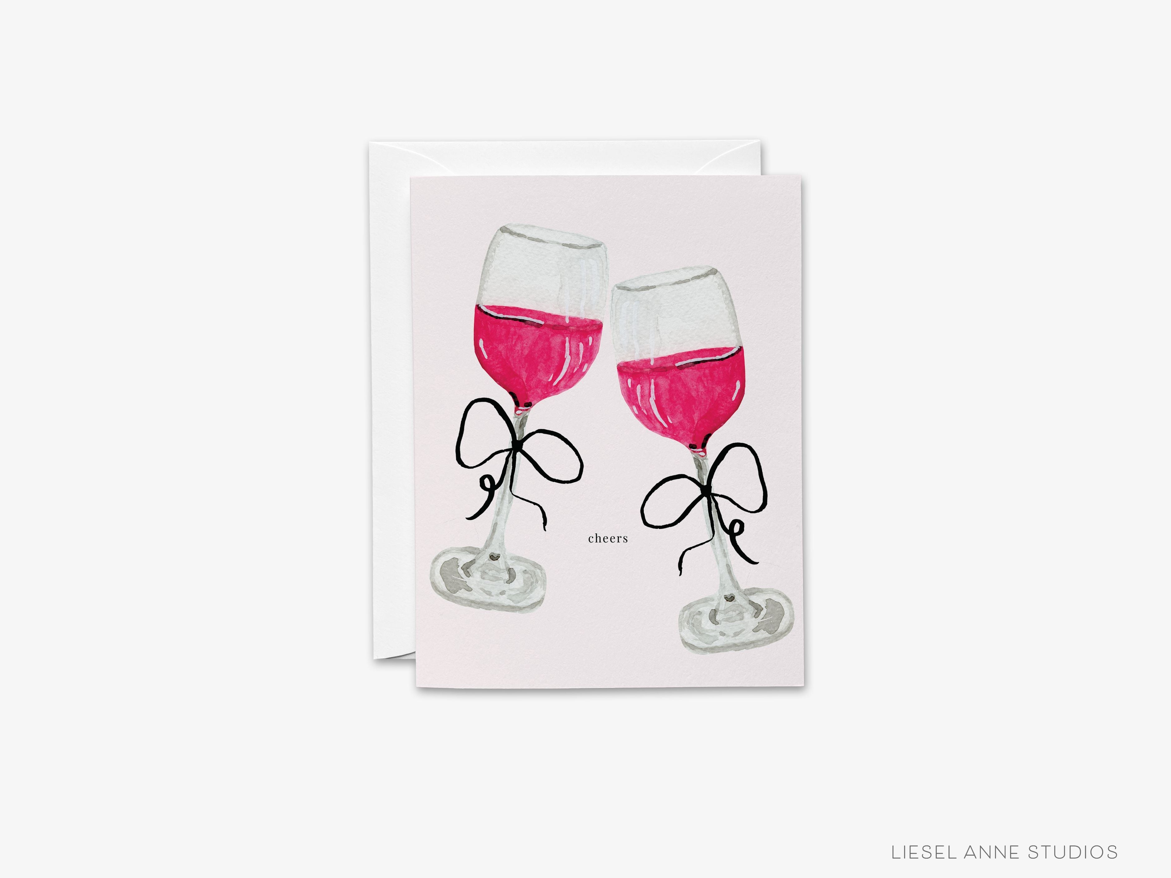 Cheers Red Wine Greeting Card-These folded greeting cards are 4.25x5.5 and feature our hand-painted champagne bottles, printed in the USA on 100lb textured stock. They come with a White envelope and make a great congratulations or birthday card for the wine lover in your life.-The Singing Little Bird