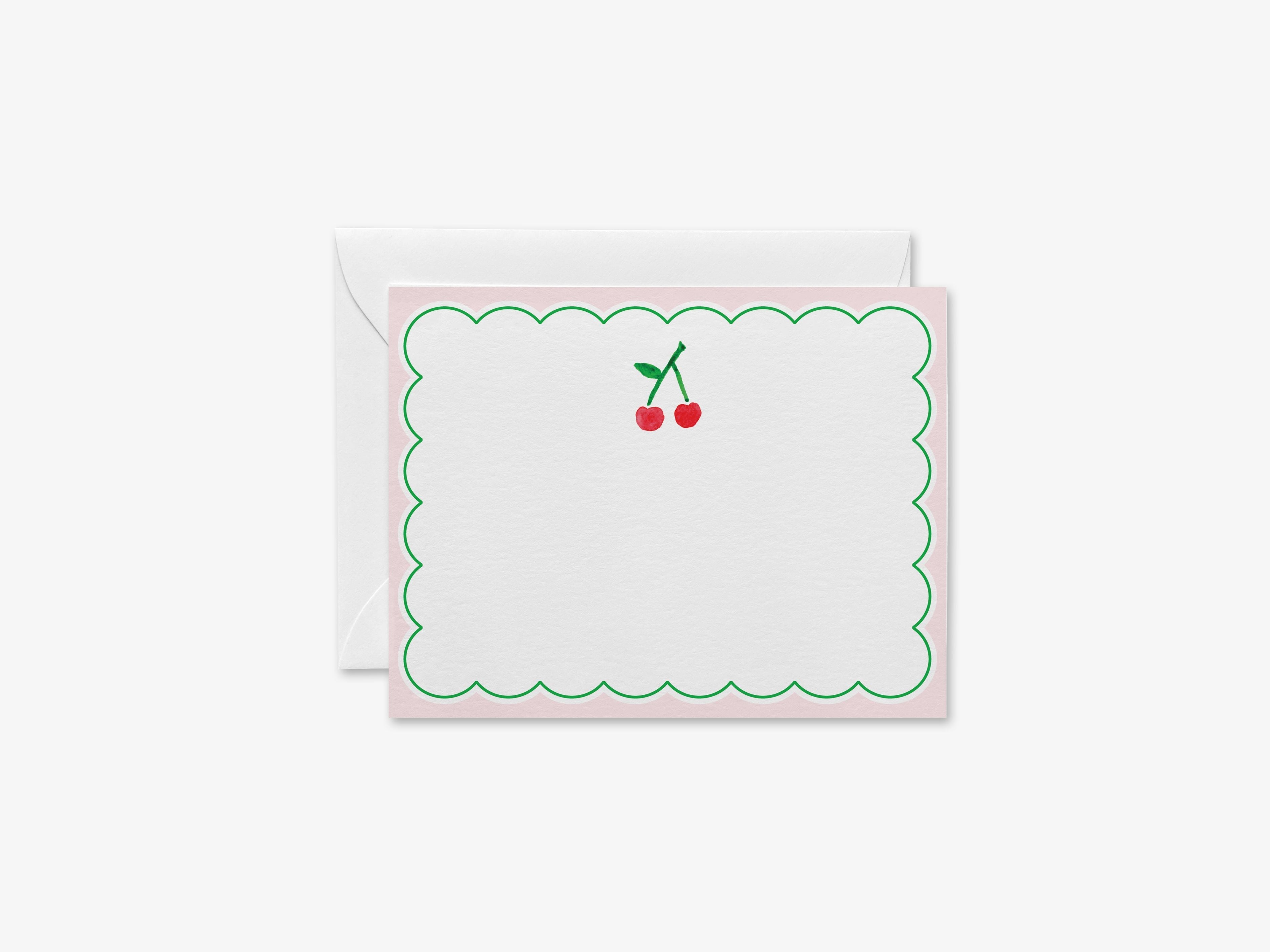 Cherry Flat Notes [Sets of 8]-These flat notecards are 4.25x5.5 and feature our hand-painted watercolor cherries, printed in the USA on 120lb textured stock. They come with white envelopes and make great thank yous and gifts for the fruit lover in your life.-The Singing Little Bird