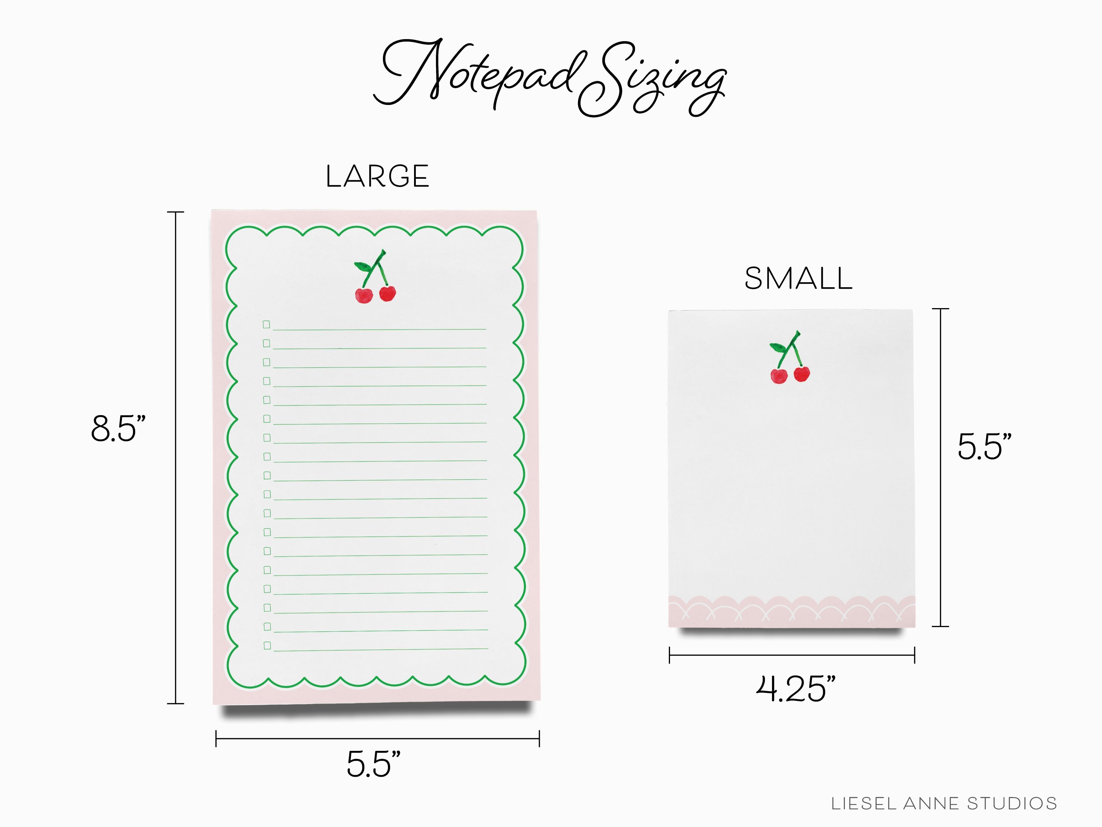 Cherry Notepad-These notepads feature our hand-painted watercolor cherry, printed in the USA on a beautiful smooth stock. You choose which size you want (or bundled together for a beautiful gift set) and makes a great gift for the checklist and fruitlover in your life.-The Singing Little Bird