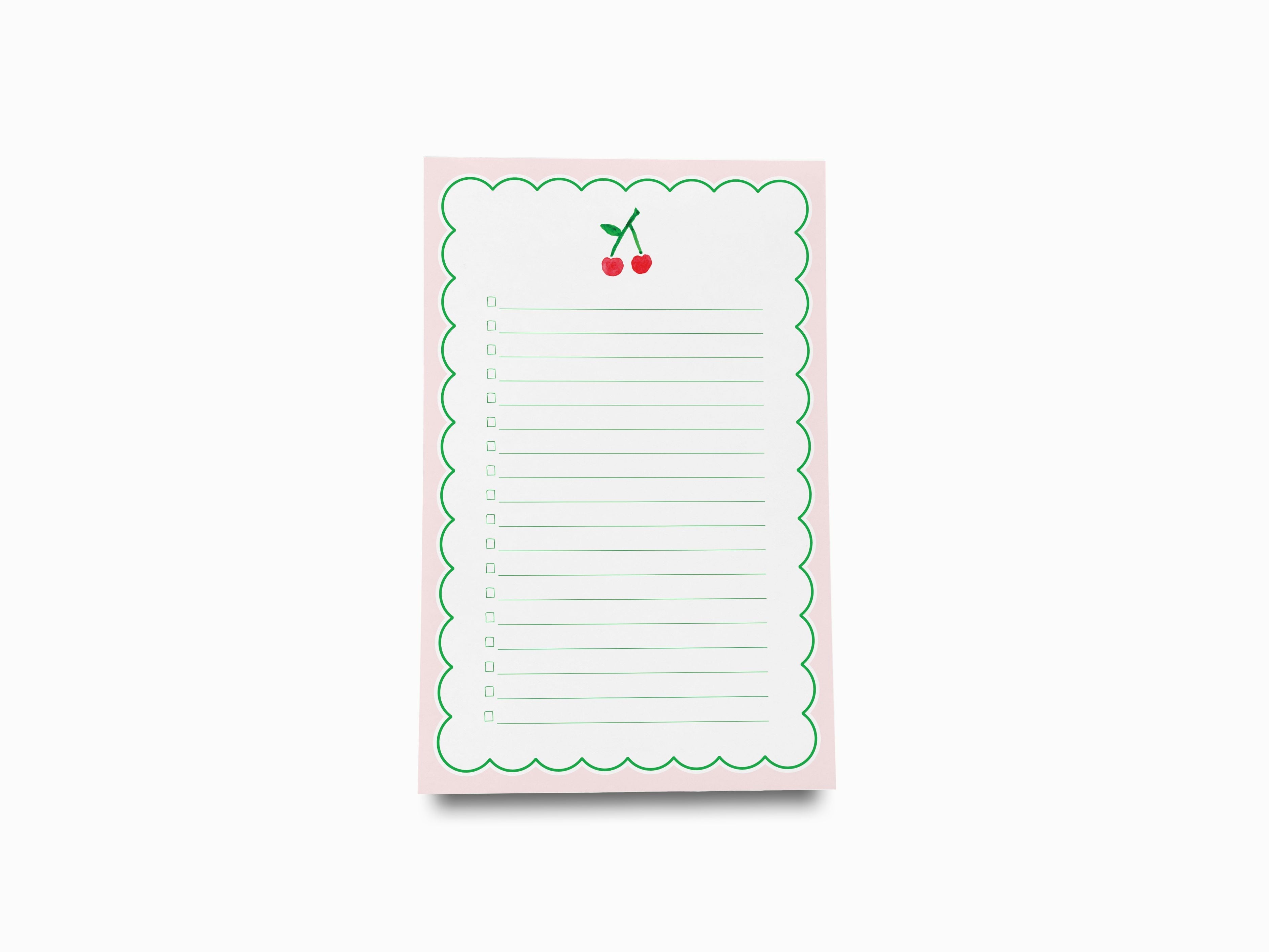 Cherry Notepad-These notepads feature our hand-painted watercolor cherry, printed in the USA on a beautiful smooth stock. You choose which size you want (or bundled together for a beautiful gift set) and makes a great gift for the checklist and fruitlover in your life.-The Singing Little Bird