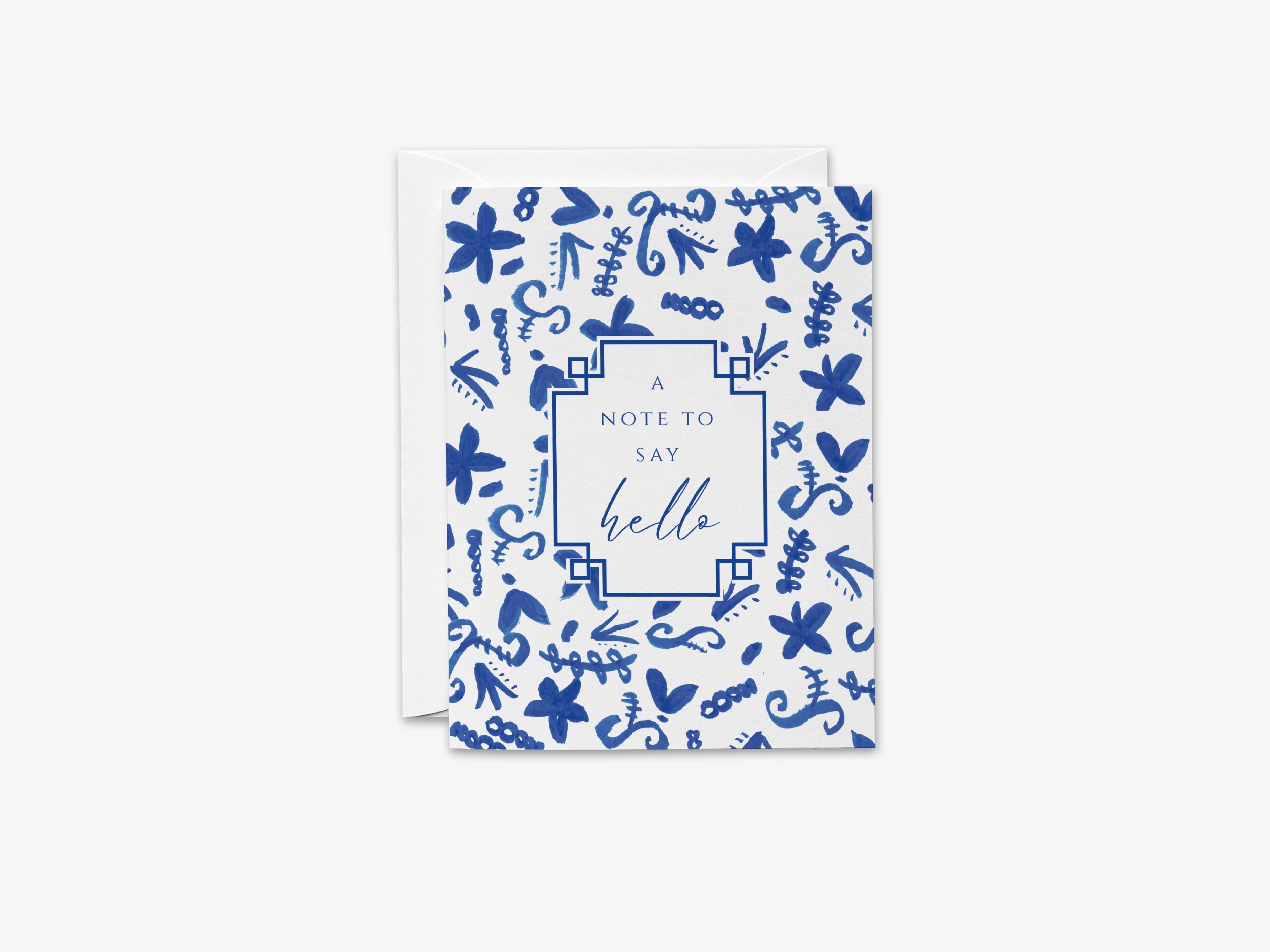 Chinoiserie Greeting Card-These folded greeting cards are 4.25x5.5 and feature our hand-painted blue and white floral pattern, printed in the USA on 100lb textured stock. They come with a White envelope and make a great just because card for the chinoiserie in your life.-The Singing Little Bird