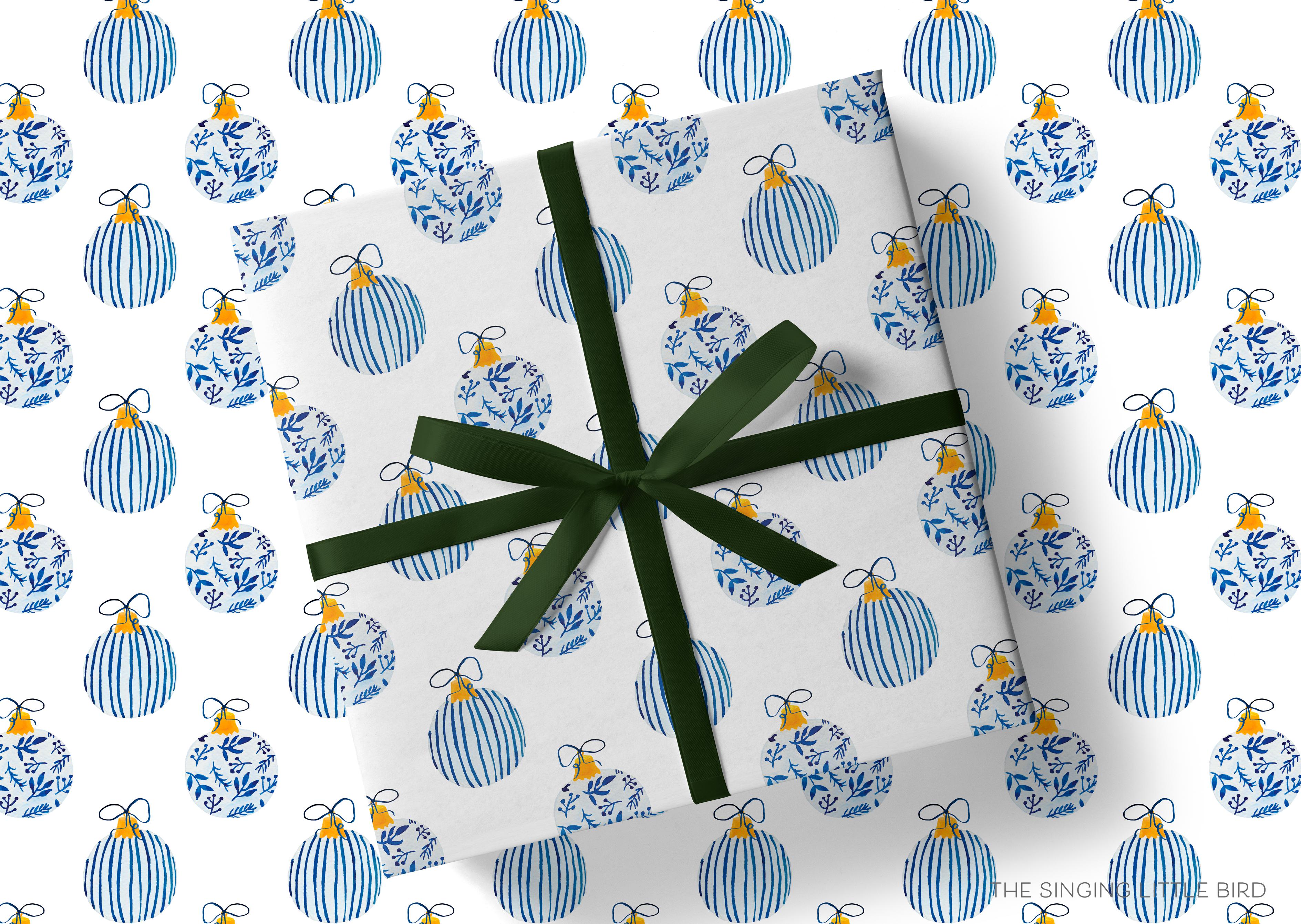 Chinoiserie Ornaments Christmas Gift Wrap-This matte finish gift wrap features our hand-painted chinoiserie. It makes a perfect wrapping paper for a holiday present. -The Singing Little Bird