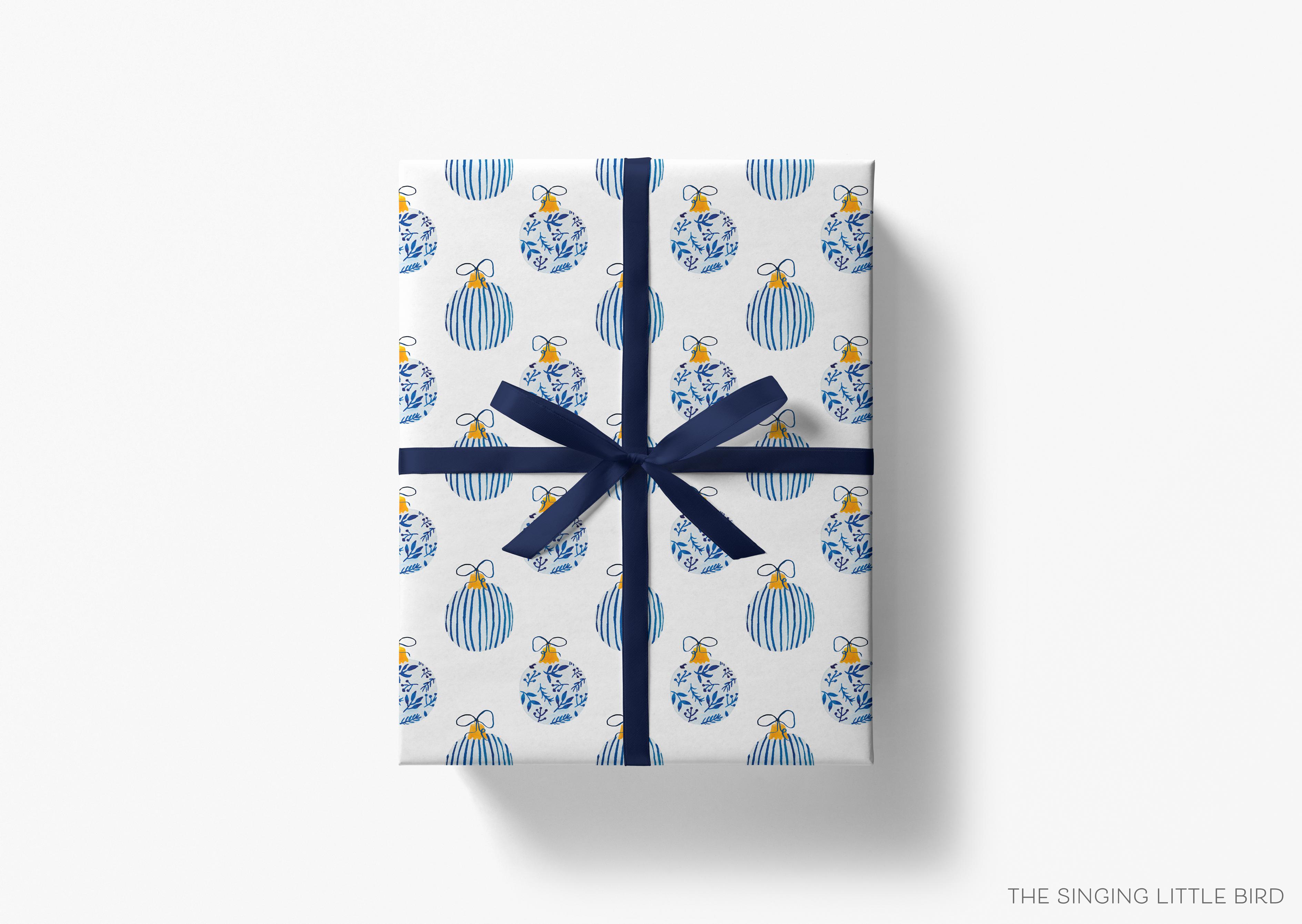 Chinoiserie Ornaments Christmas Gift Wrap-This matte finish gift wrap features our hand-painted chinoiserie. It makes a perfect wrapping paper for a holiday present. -The Singing Little Bird