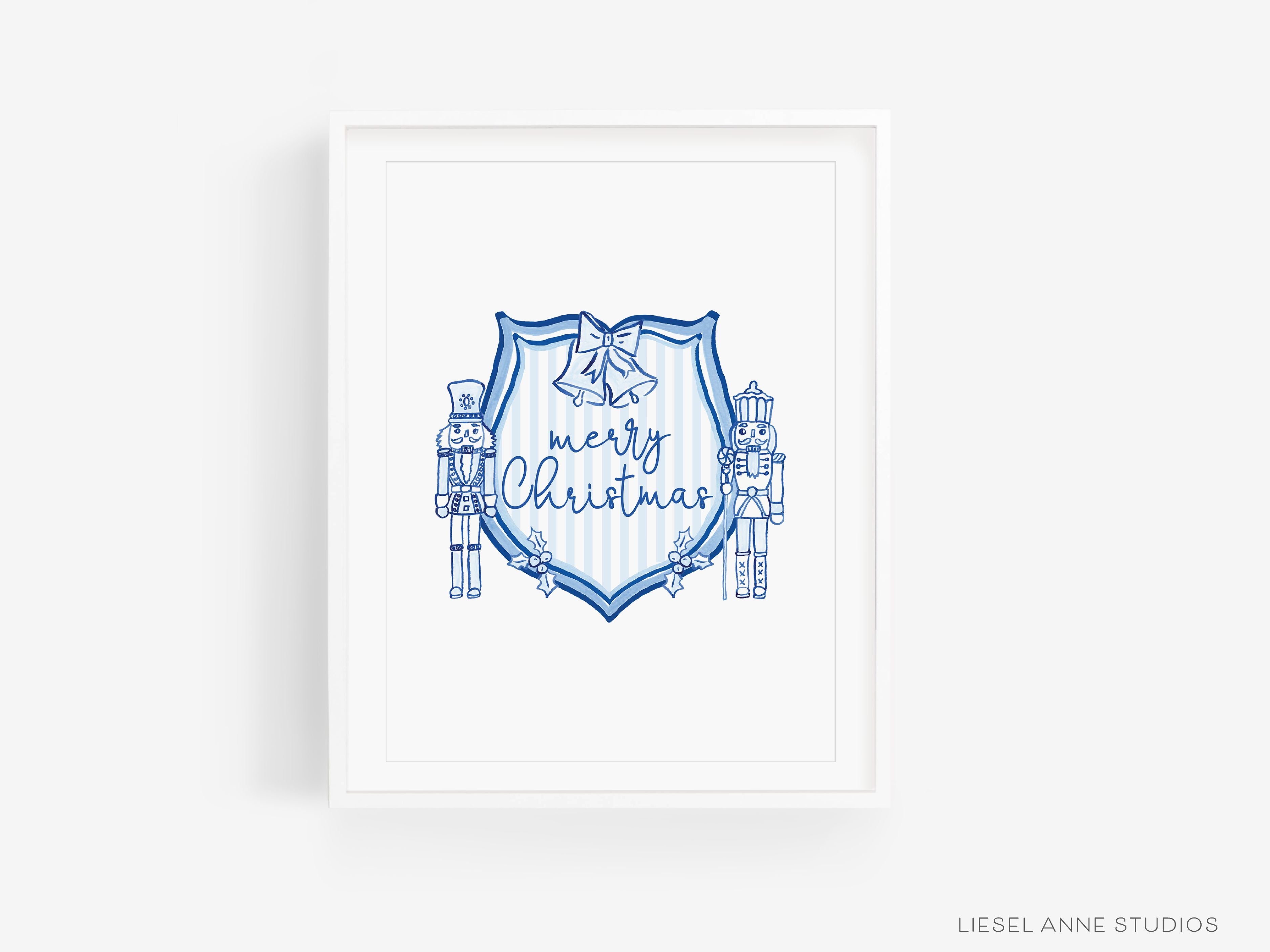 Christmas Crest Blue & White Art Print-This watercolor art print features our hand-painted blue and white nutcracker crest, printed in the USA on 120lb high quality art paper. This makes a great gift or wall decor for the holiday lover in your life.-The Singing Little Bird