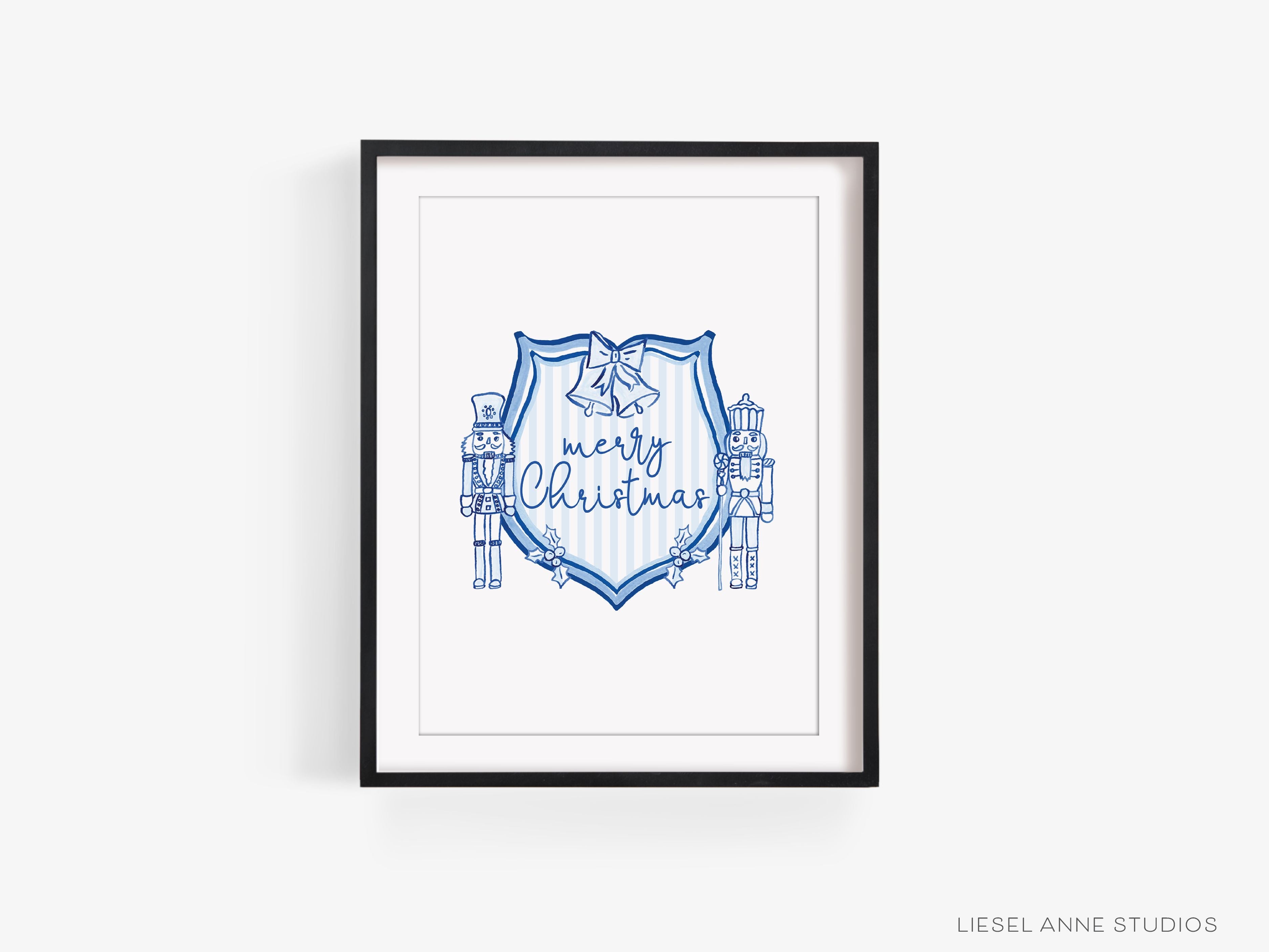 Christmas Crest Blue & White Art Print-This watercolor art print features our hand-painted blue and white nutcracker crest, printed in the USA on 120lb high quality art paper. This makes a great gift or wall decor for the holiday lover in your life.-The Singing Little Bird