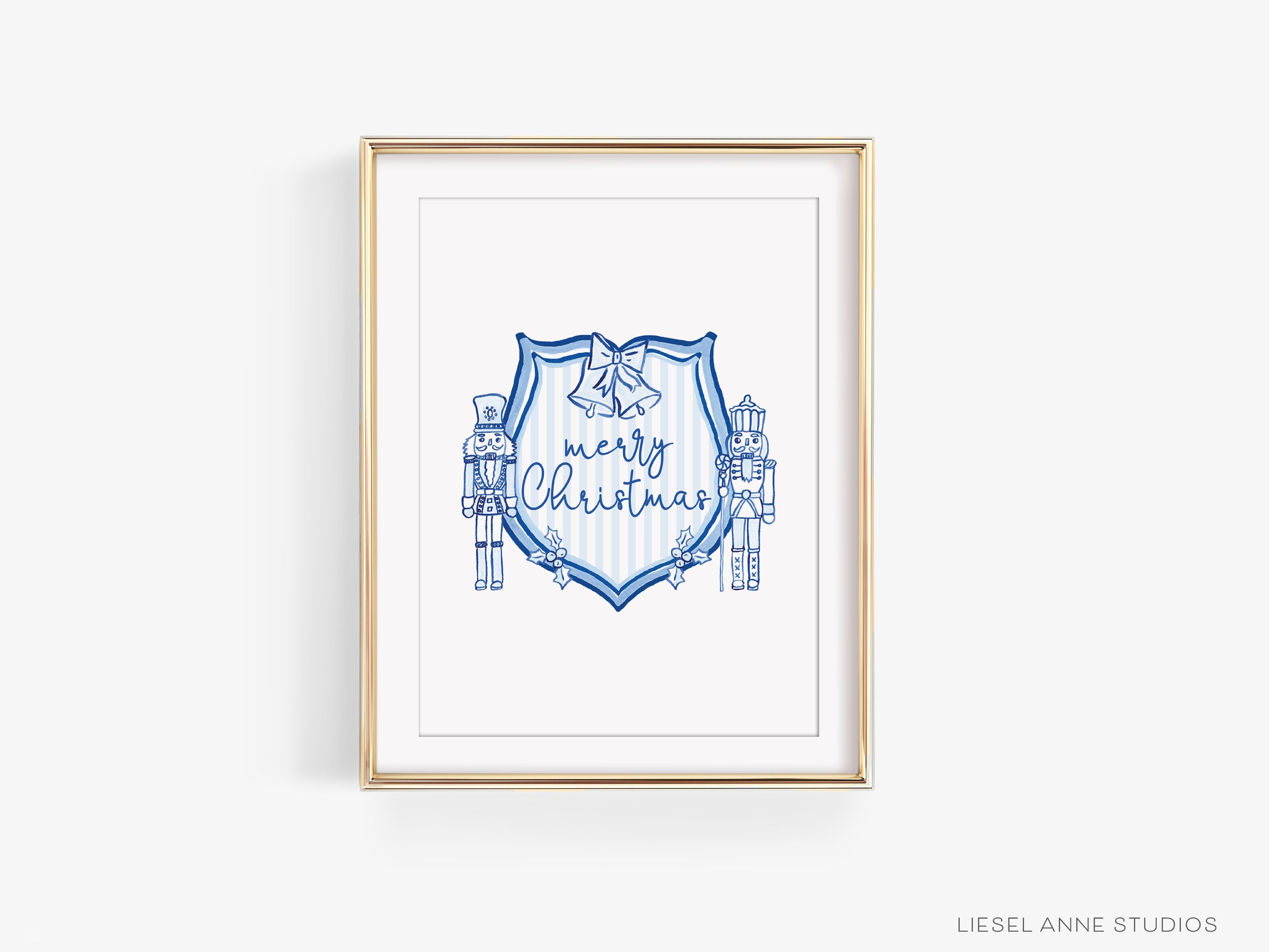 Christmas Crest Blue & White Art Print-This watercolor art print features our hand-painted blue and white nutcracker crest, printed in the USA on 120lb high quality art paper. This makes a great gift or wall decor for the holiday lover in your life.-The Singing Little Bird