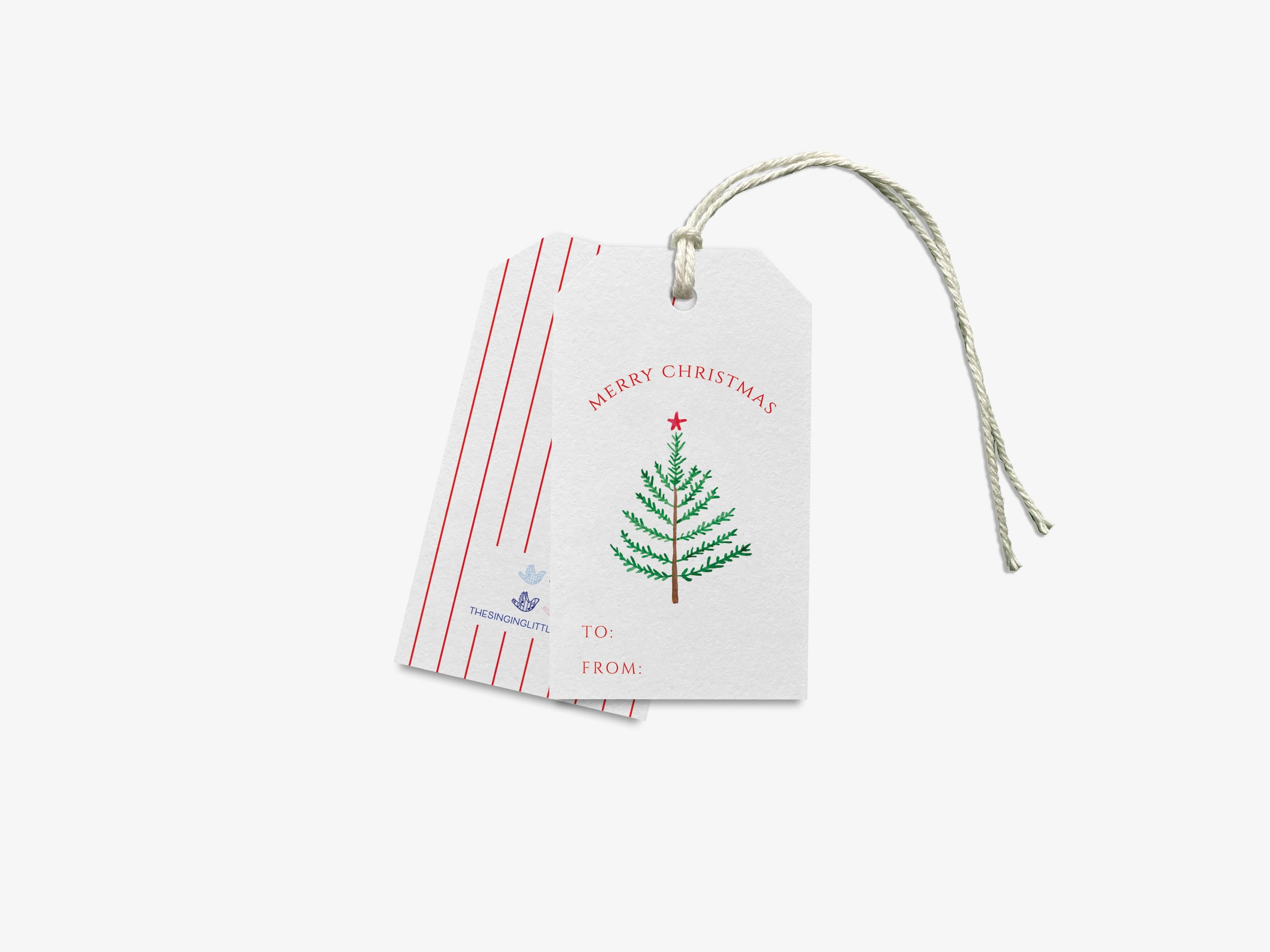 Christmas Evergreen Branch Gift Tags [Sets of 8]-These gift tags come in sets, hole-punched with white twine and feature our hand painted watercolor evergreen branch, printed in the USA on 120lb textured stock. They make great tags for gifting or gifts for the holiday lover in your life.-The Singing Little Bird