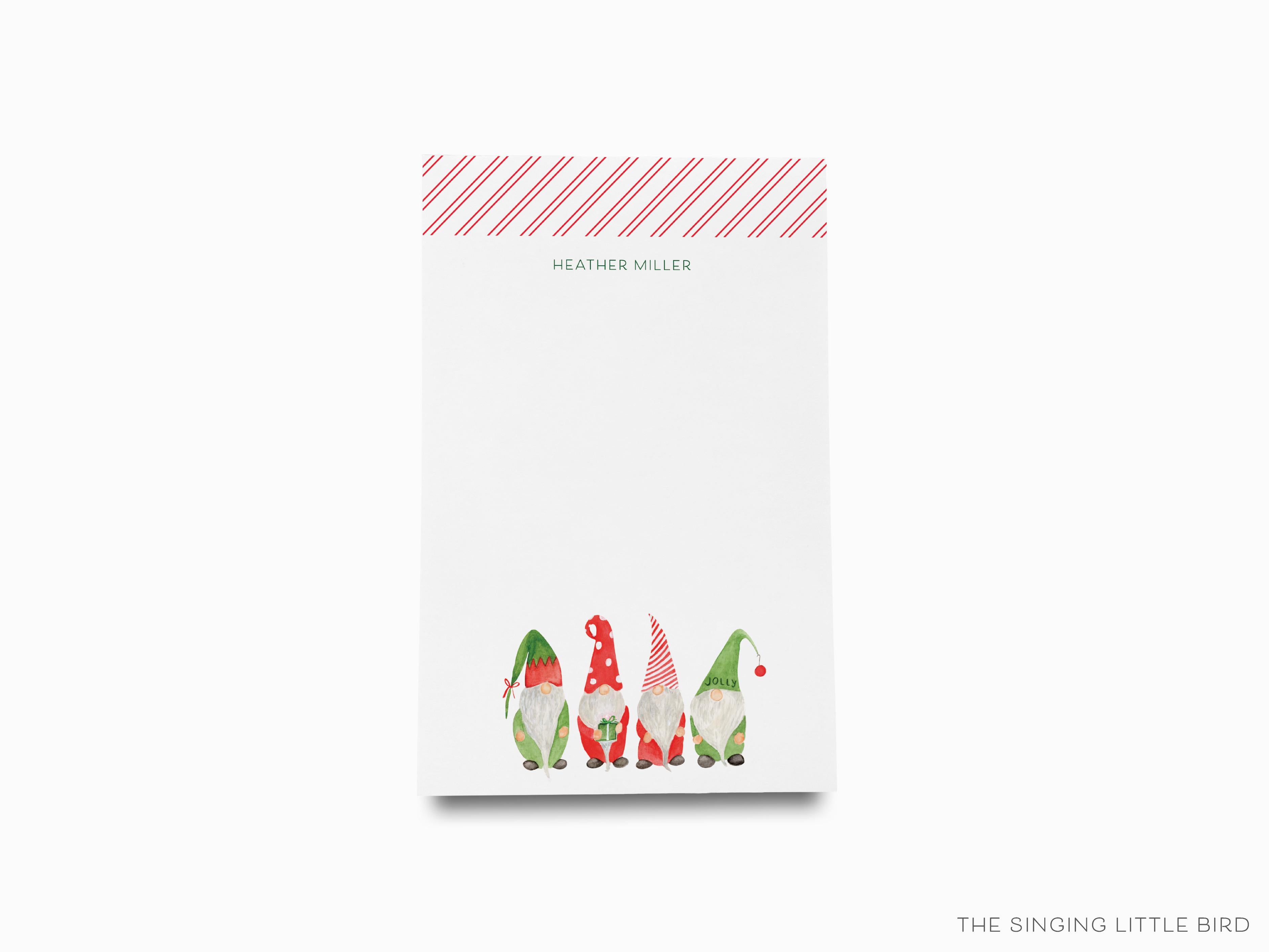 Christmas Gnomes Notepad-These personalized notepads feature our hand-painted watercolor Gnomes, printed in the USA on a beautiful smooth stock. You choose which size you want (or bundled together for a beautiful gift set) and makes a great gift for the checklist and Christmas and gnome lover in your life.-The Singing Little Bird