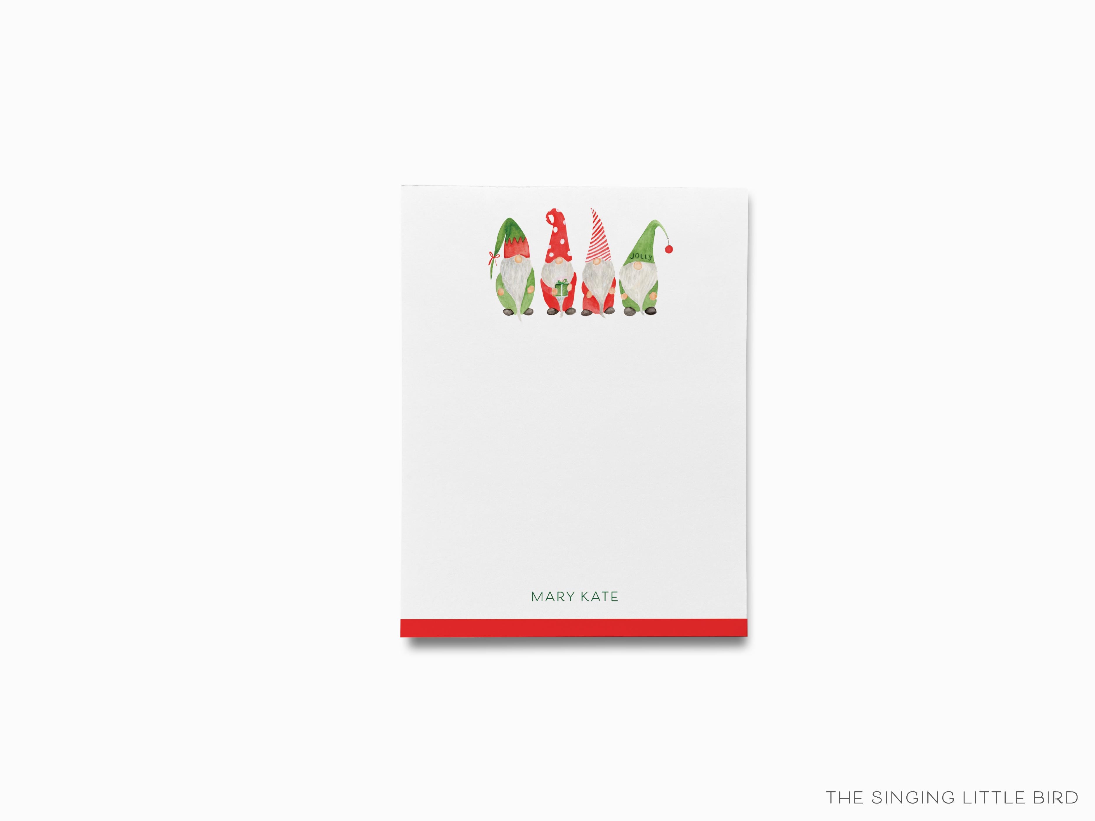 Christmas Gnomes Notepad-These personalized notepads feature our hand-painted watercolor Gnomes, printed in the USA on a beautiful smooth stock. You choose which size you want (or bundled together for a beautiful gift set) and makes a great gift for the checklist and Christmas and gnome lover in your life.-The Singing Little Bird