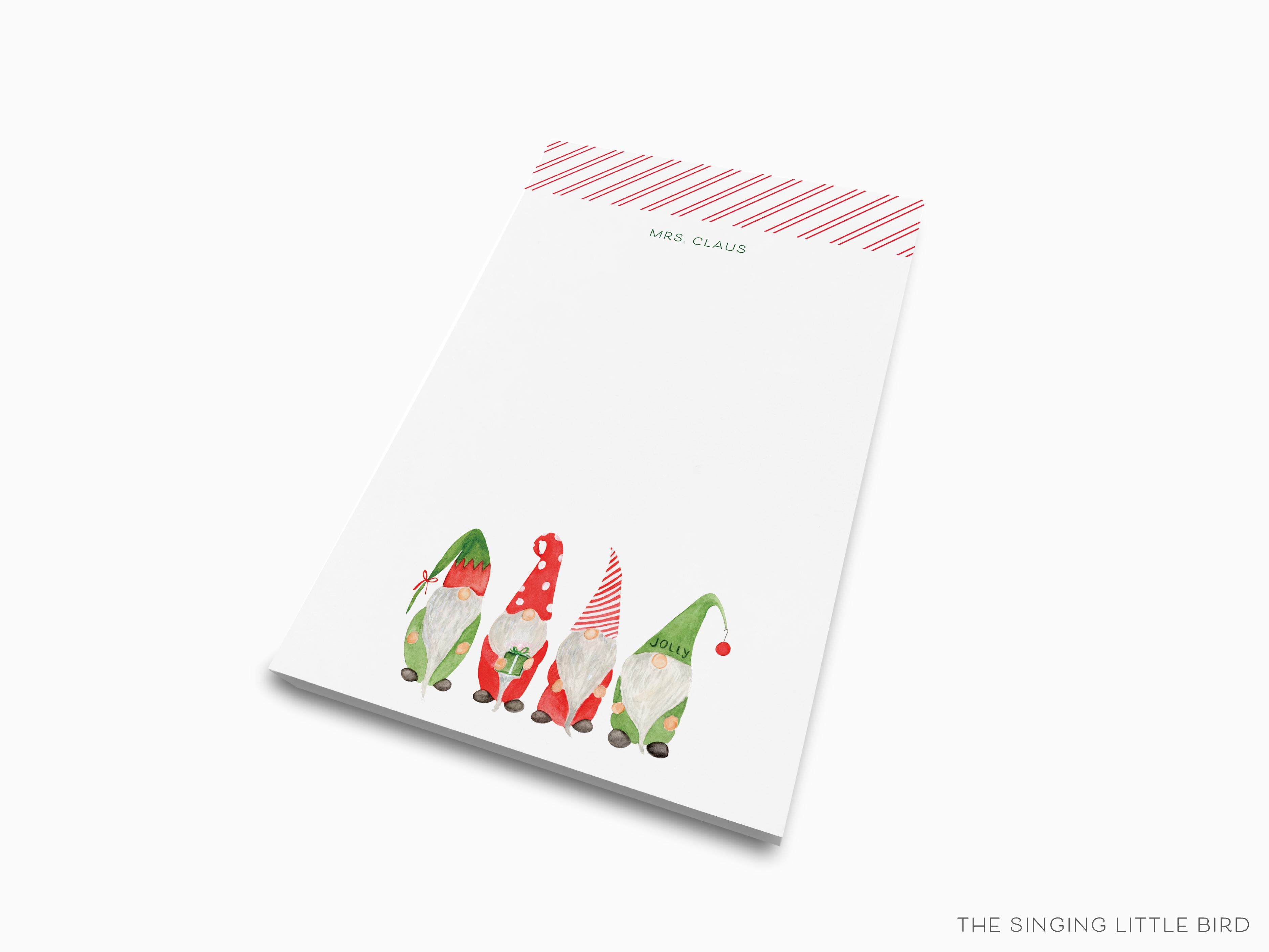 Christmas Gnomes Notepad-These personalized notepads feature our hand-painted watercolor Gnomes, printed in the USA on a beautiful smooth stock. You choose which size you want (or bundled together for a beautiful gift set) and makes a great gift for the checklist and Christmas and gnome lover in your life.-The Singing Little Bird