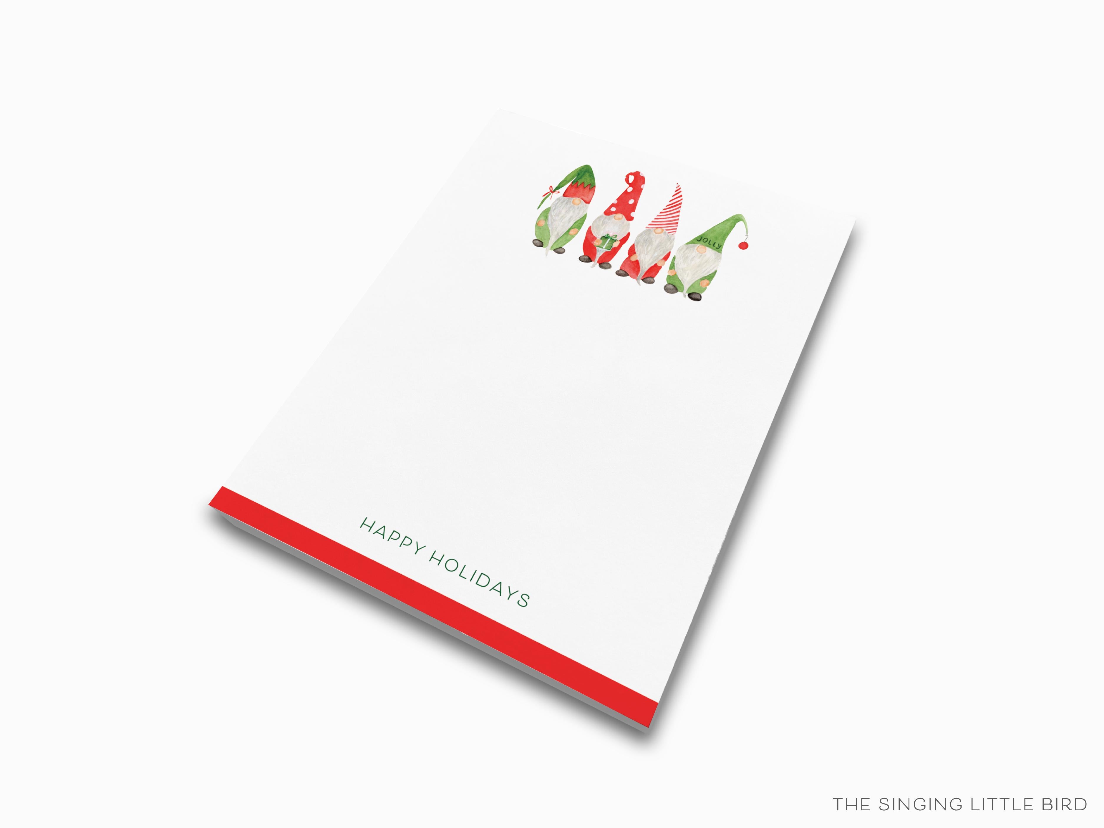 Christmas Gnomes Notepad-These personalized notepads feature our hand-painted watercolor Gnomes, printed in the USA on a beautiful smooth stock. You choose which size you want (or bundled together for a beautiful gift set) and makes a great gift for the checklist and Christmas and gnome lover in your life.-The Singing Little Bird