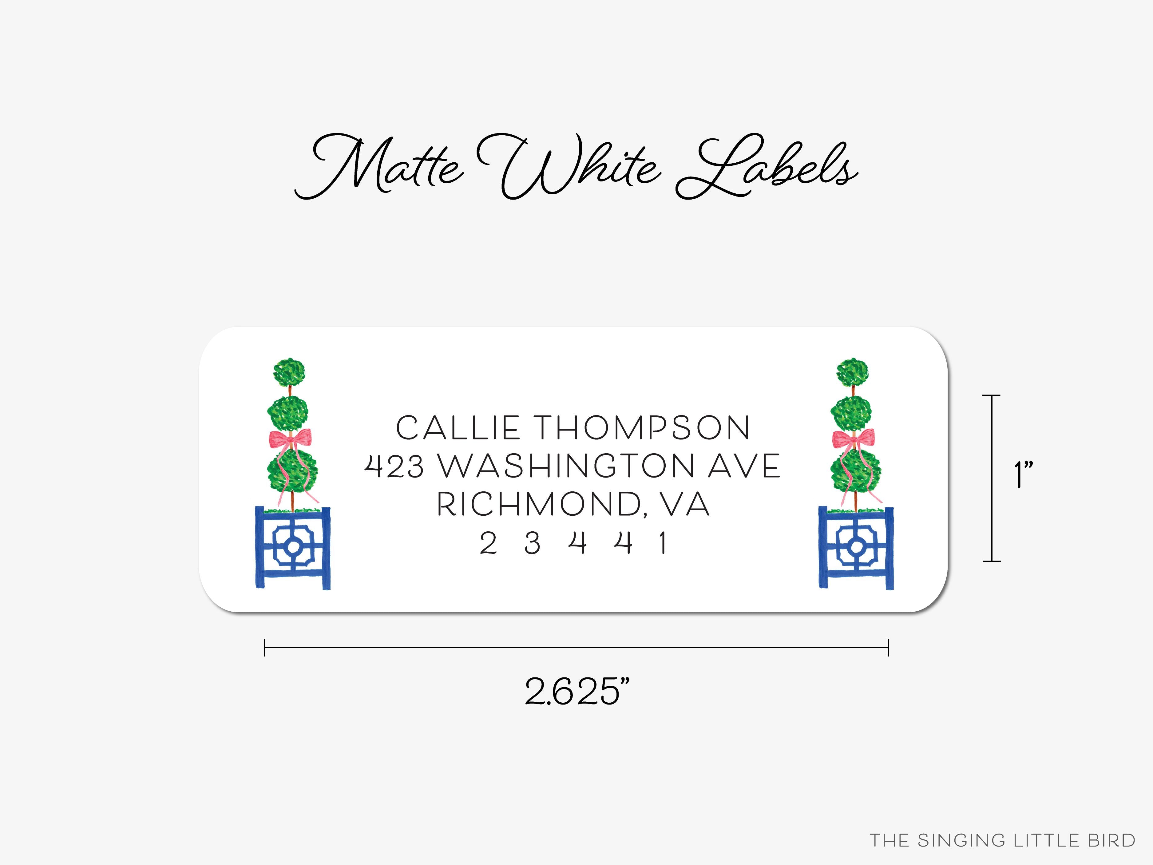 Christmas Topiary Return Address Labels-These personalized return address labels are 2.625" x 1" and feature our hand-painted watercolor Christmas topiaries, printed in the USA on beautiful matte finish labels. These make great gifts for yourself or the Christmas lover.-The Singing Little Bird