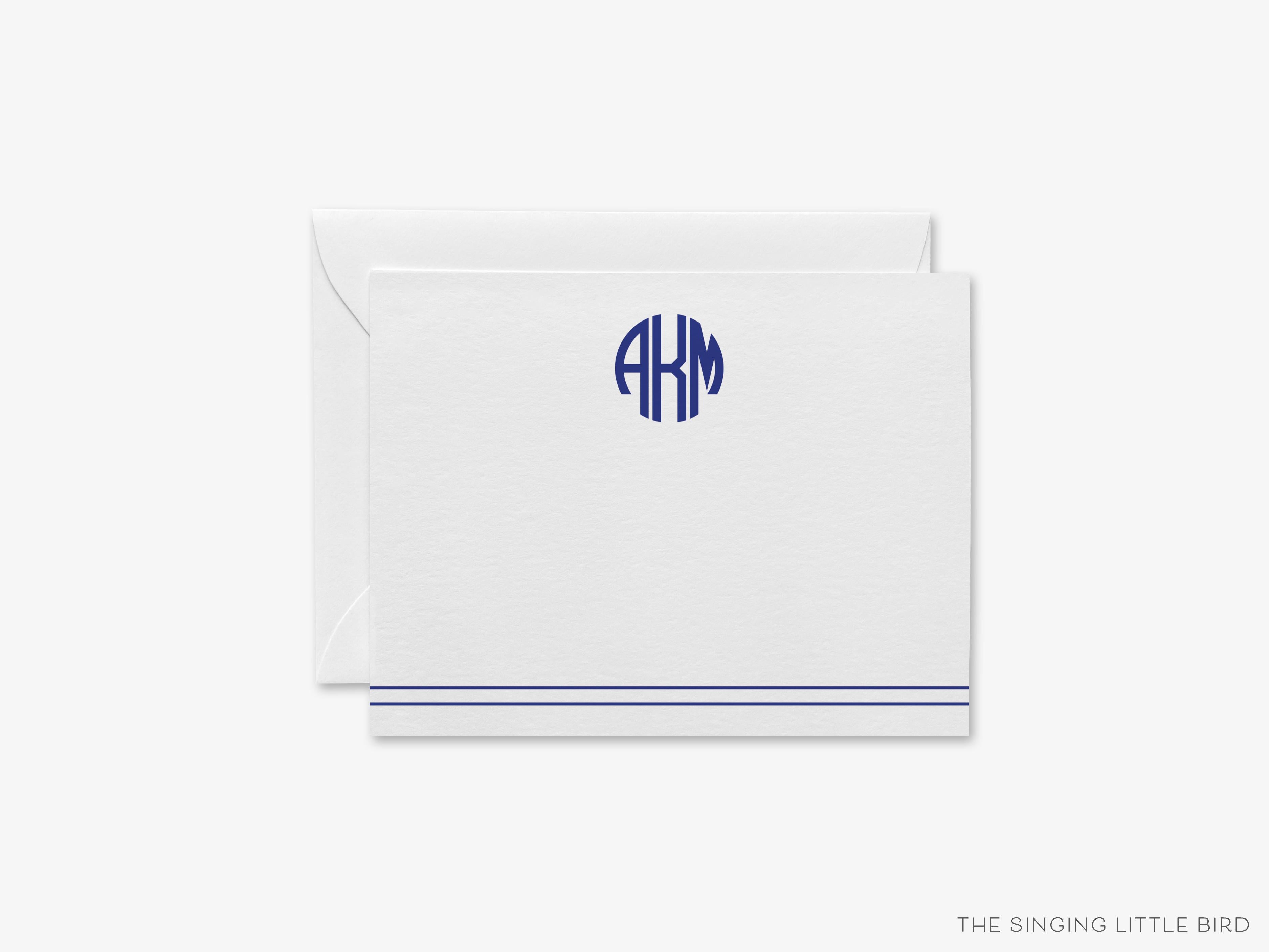 Circle Monogram Flat Notes-These personalized flat notecards are 4.25x5.5 and feature our hand-painted watercolor initials, printed in the USA on 120lb textured stock. They come with your choice of envelopes and make great thank yous and gifts for the monogram lover in your life.-The Singing Little Bird