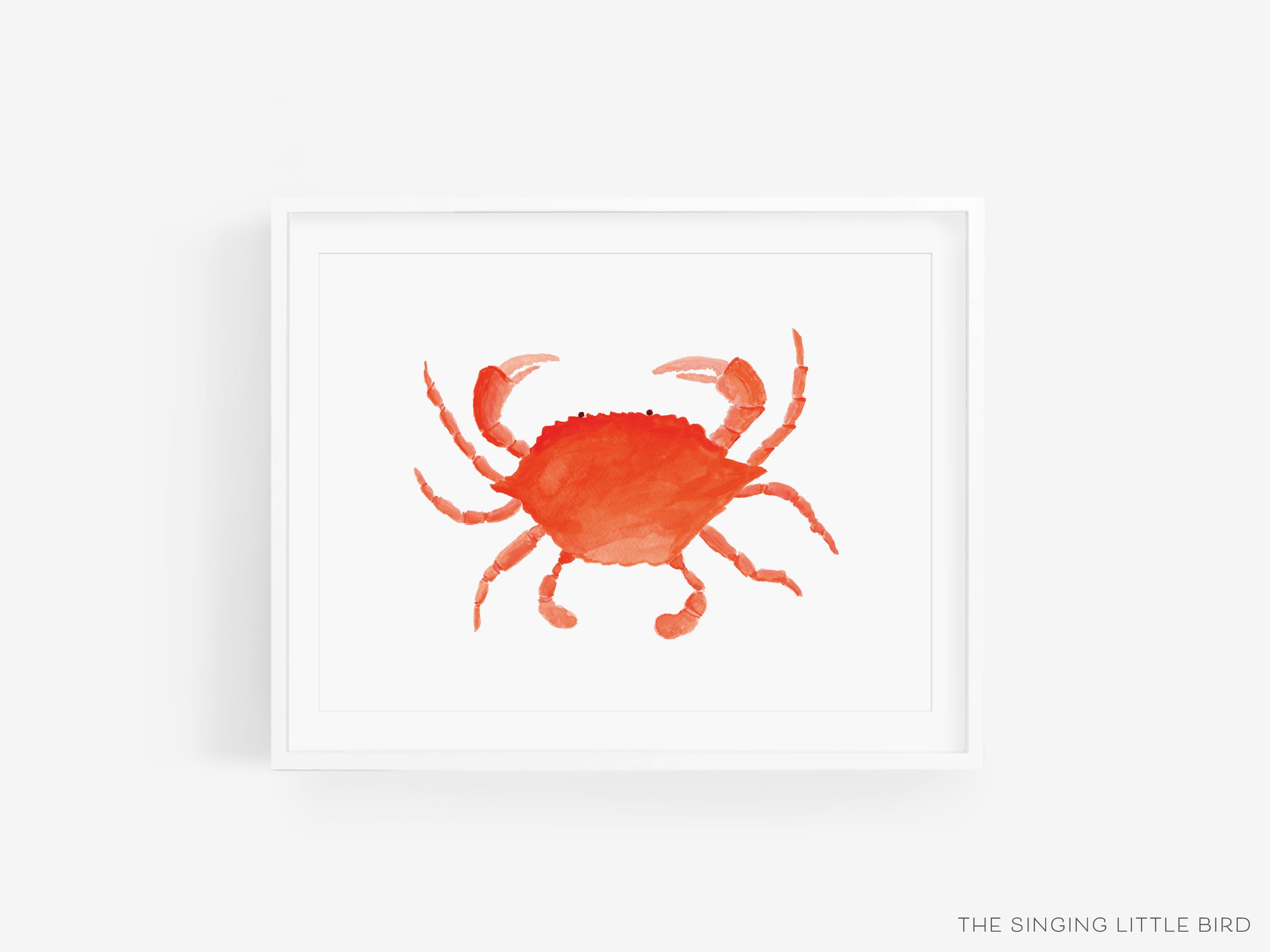 Crab Art Print-This watercolor art print features our hand-painted crab, printed in the USA on 120lb high quality art paper. This makes a great gift or wall decor for the beach lover in your life.-The Singing Little Bird