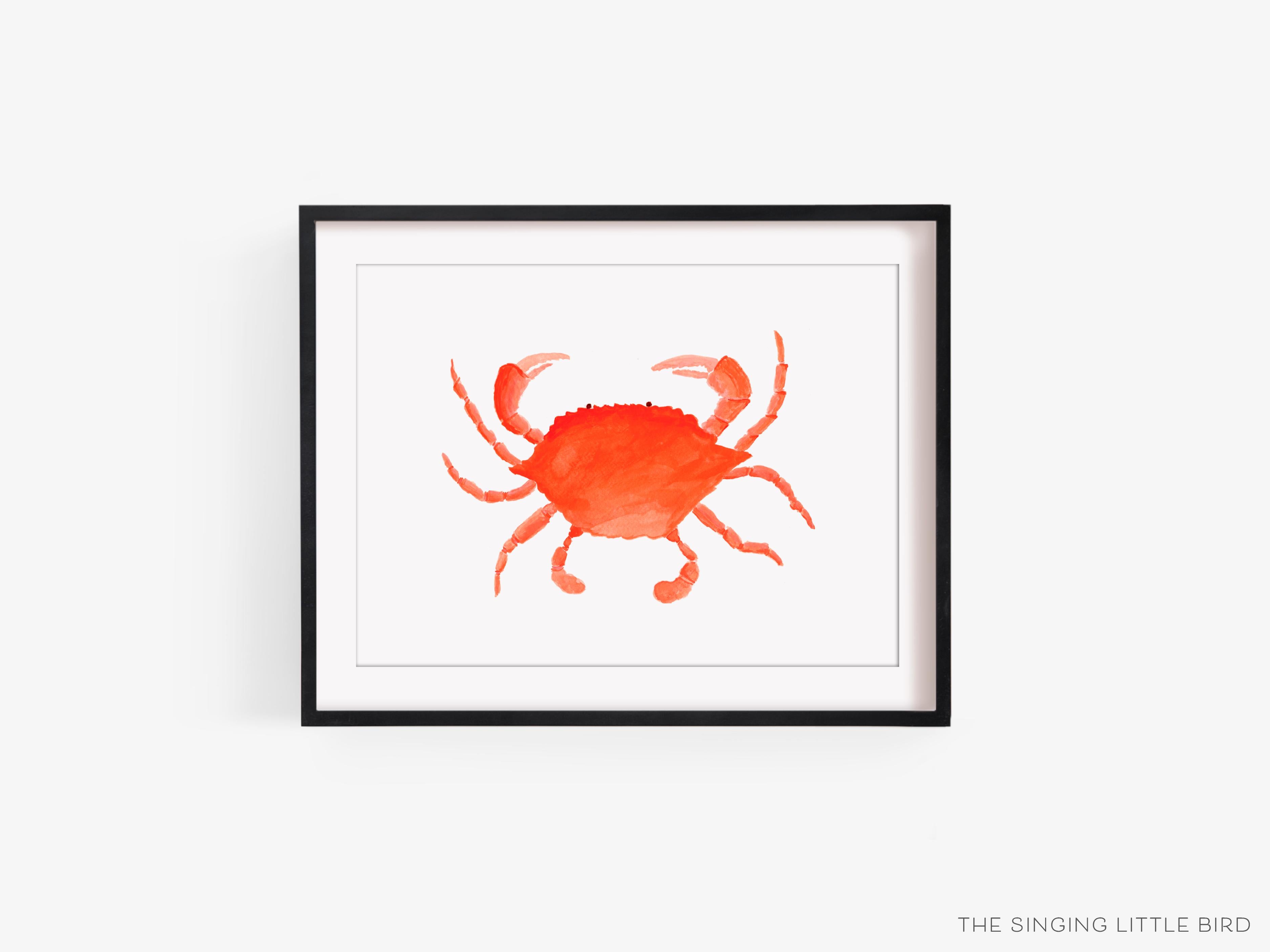 Crab Art Print-This watercolor art print features our hand-painted crab, printed in the USA on 120lb high quality art paper. This makes a great gift or wall decor for the beach lover in your life.-The Singing Little Bird