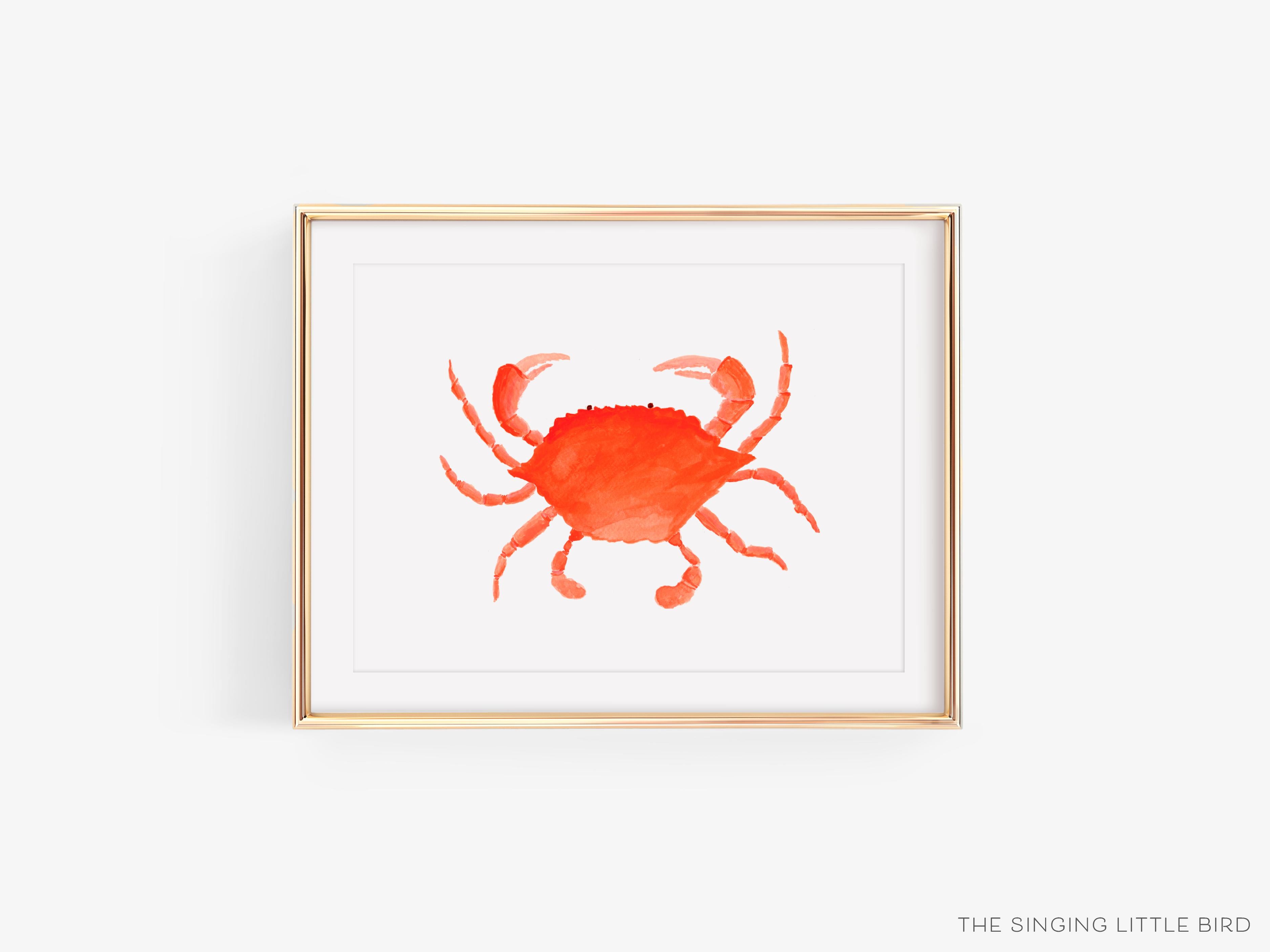 Crab Art Print-This watercolor art print features our hand-painted crab, printed in the USA on 120lb high quality art paper. This makes a great gift or wall decor for the beach lover in your life.-The Singing Little Bird