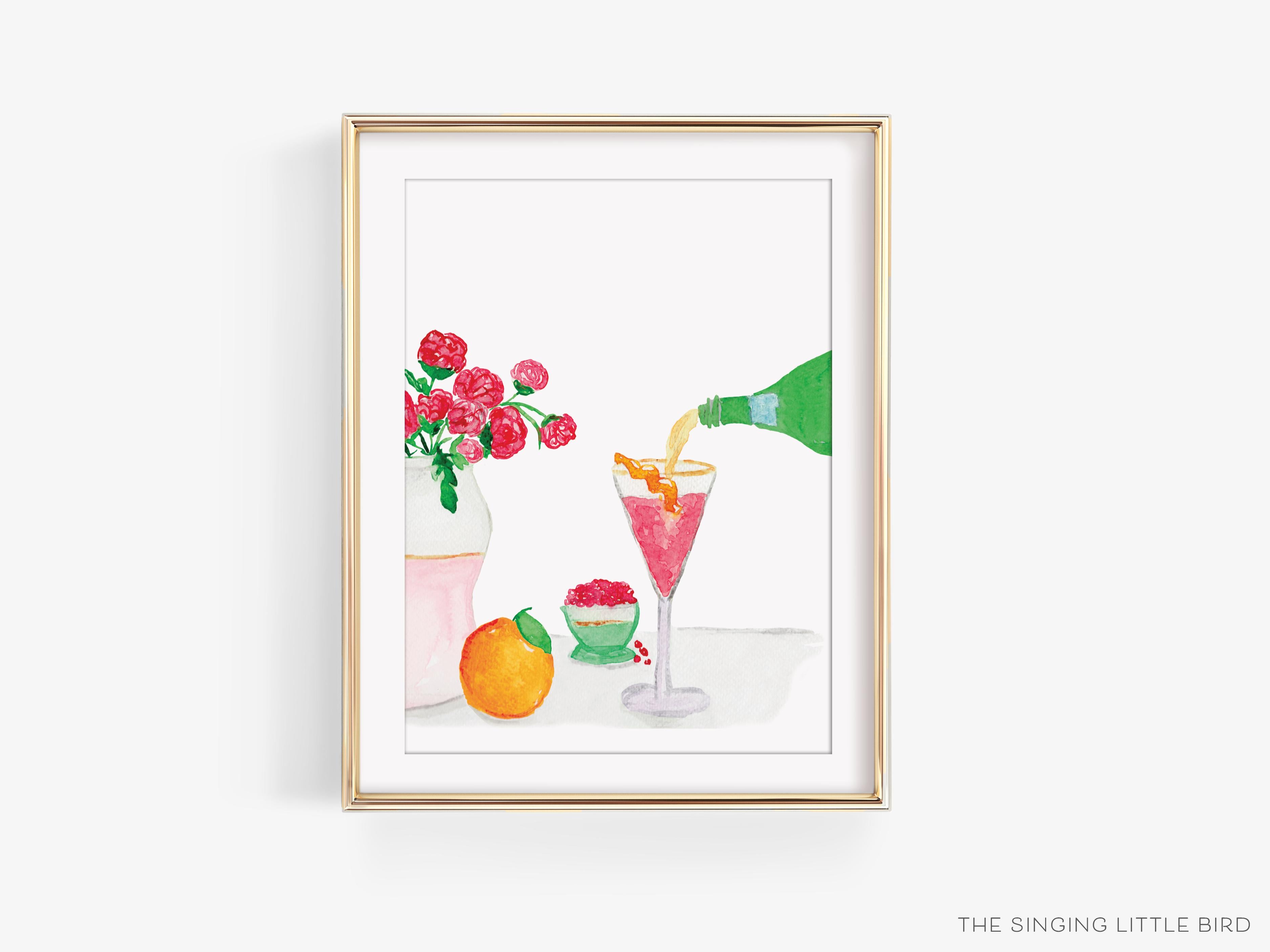 Cranberry Fizz Bar Cart Art Print-This watercolor art print features our hand-painted flowers, fruit and cocktail glass, printed in the USA on 120lb high quality art paper. This makes a great gift or wall decor for the cocktail lover in your life.-The Singing Little Bird