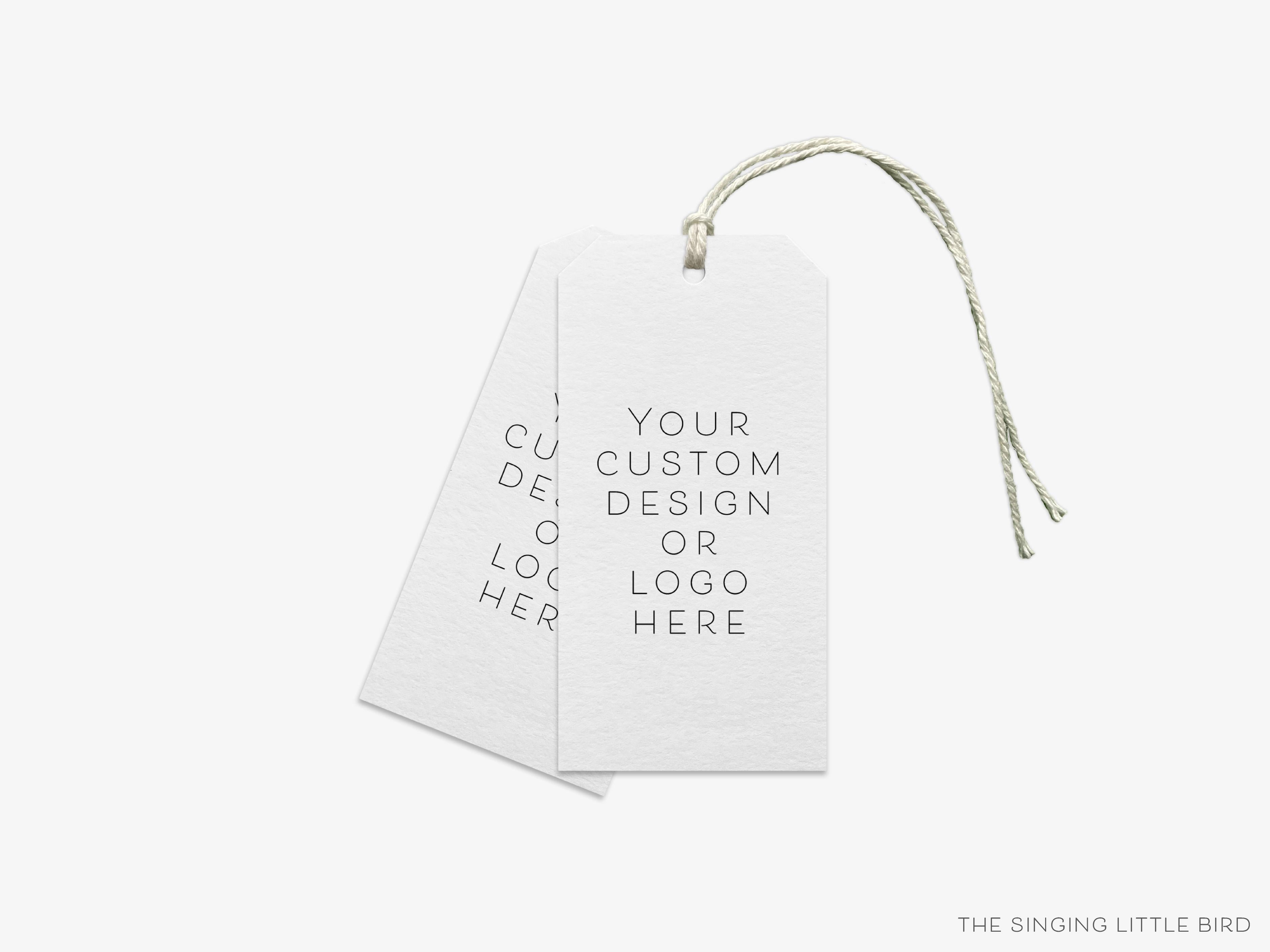 Custom Design Gift Tags-These gift tags come in sets, hole-punched with white twine and feature your custom design or logo, printed in the USA on 120lb textured stock. They make great tags for gifting or gifts for the loved ones in your life.-The Singing Little Bird