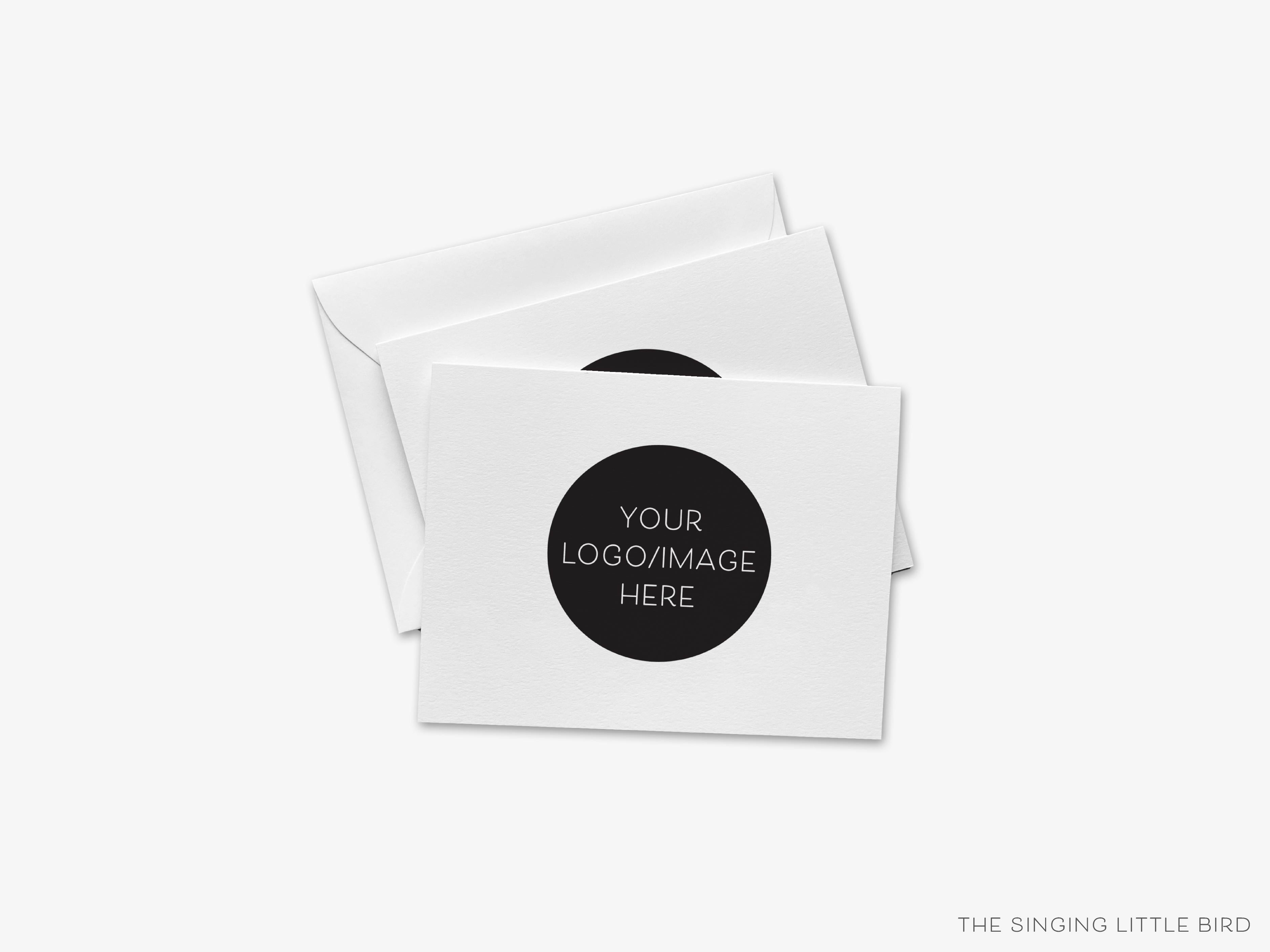 Custom Design/Logo Folded Cards-These folded greeting cards are 4.25x5.5 and feature your custom design or logo, printed in the USA on 100lb textured stock. They come with White or Kraft envelopes.-The Singing Little Bird