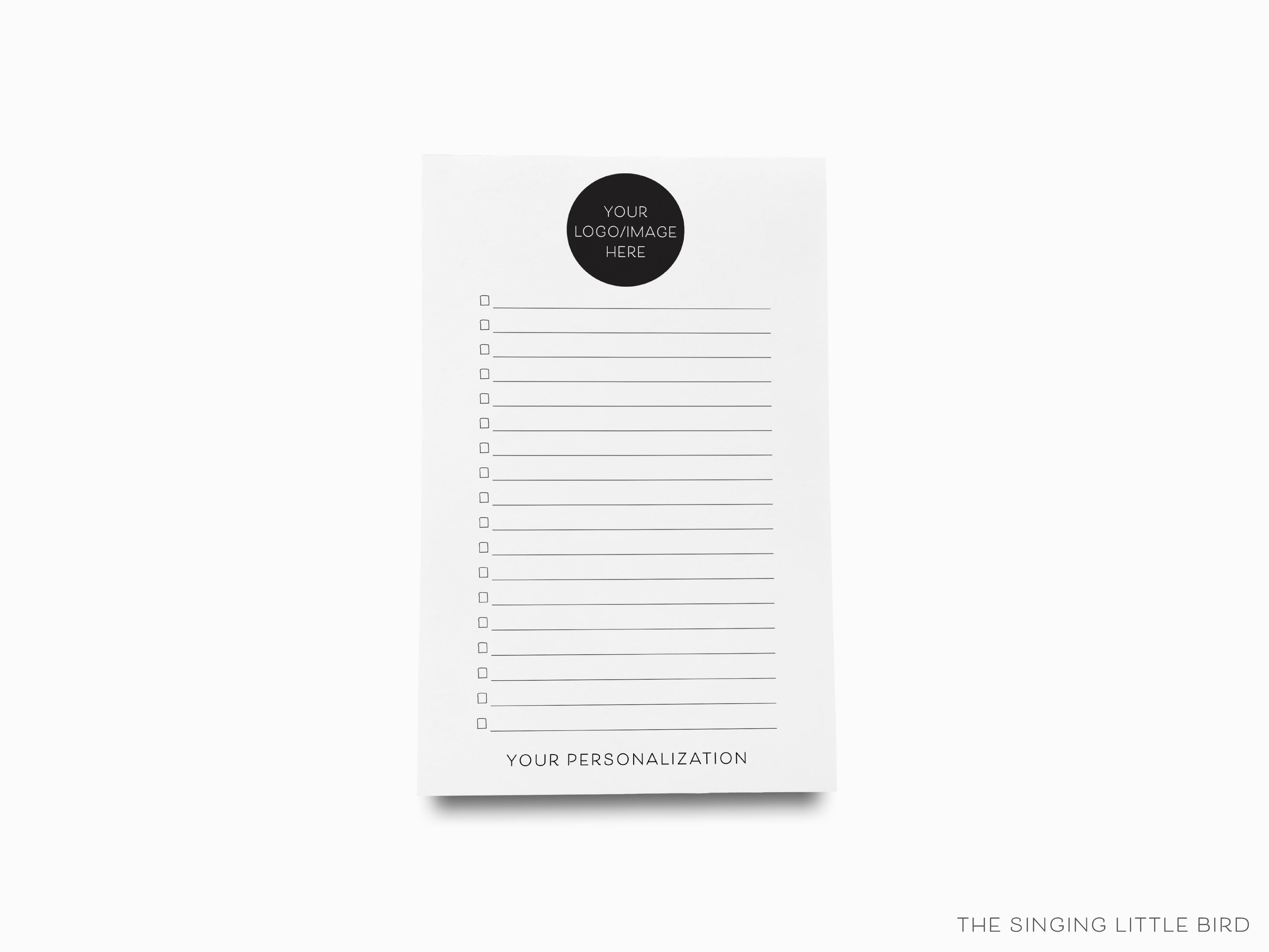 Custom Logo Notepad-These personalized notepads feature your custom design or logo, printed in the USA on a beautiful smooth stock. You choose which size you want (or bundled together for a beautiful gift set) and makes a great gift for the checklist lover in your life.-The Singing Little Bird