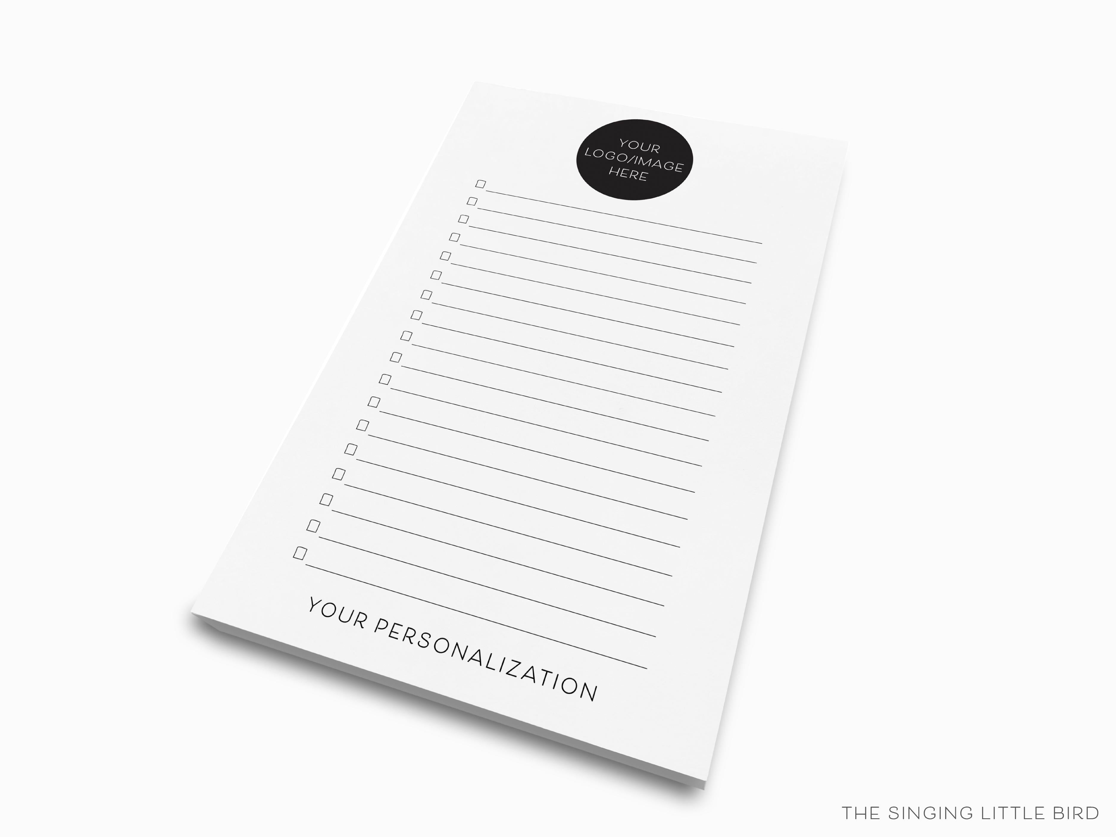 Custom Logo Notepad-These personalized notepads feature your custom design or logo, printed in the USA on a beautiful smooth stock. You choose which size you want (or bundled together for a beautiful gift set) and makes a great gift for the checklist lover in your life.-The Singing Little Bird