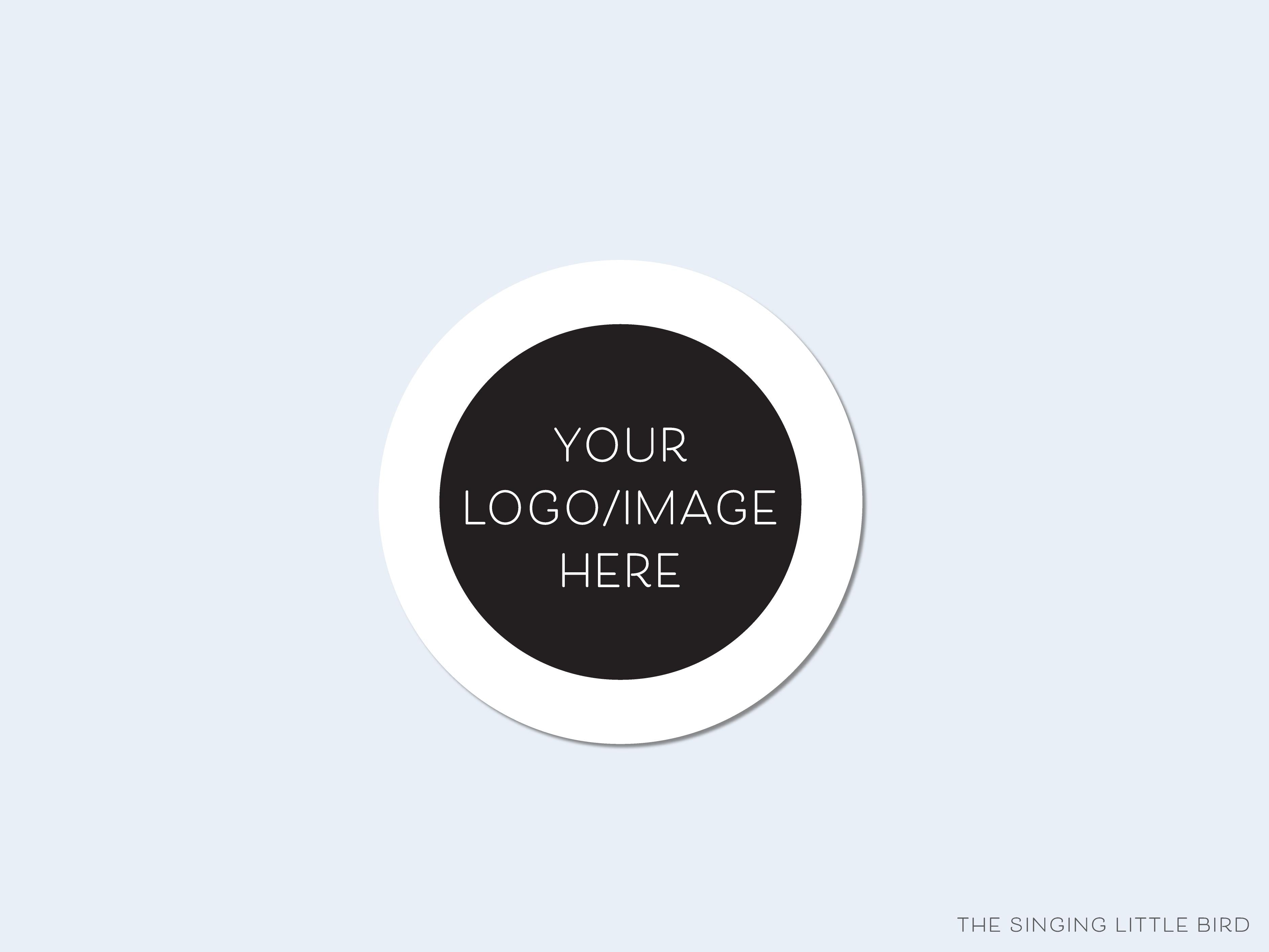 Custom Logo Round Stickers-These matte round stickers feature your custom image or logo, making great envelope seals or gifts.-The Singing Little Bird
