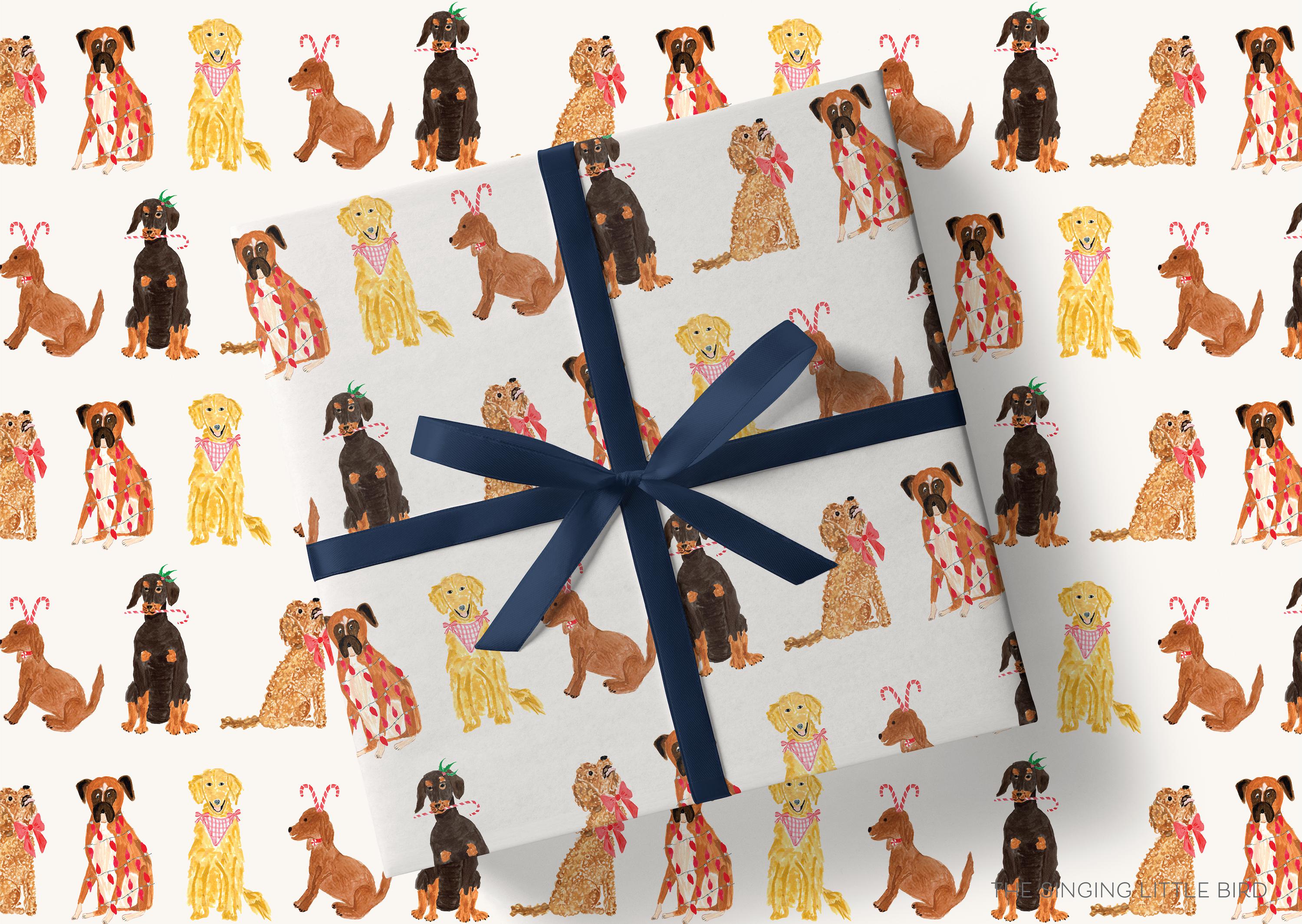 Dog Lovers Christmas Gift Wrap-This matte finish gift wrap features our hand-painted watercolor dogs. It makes a perfect wrapping paper for a holiday present for the dog lover. -The Singing Little Bird
