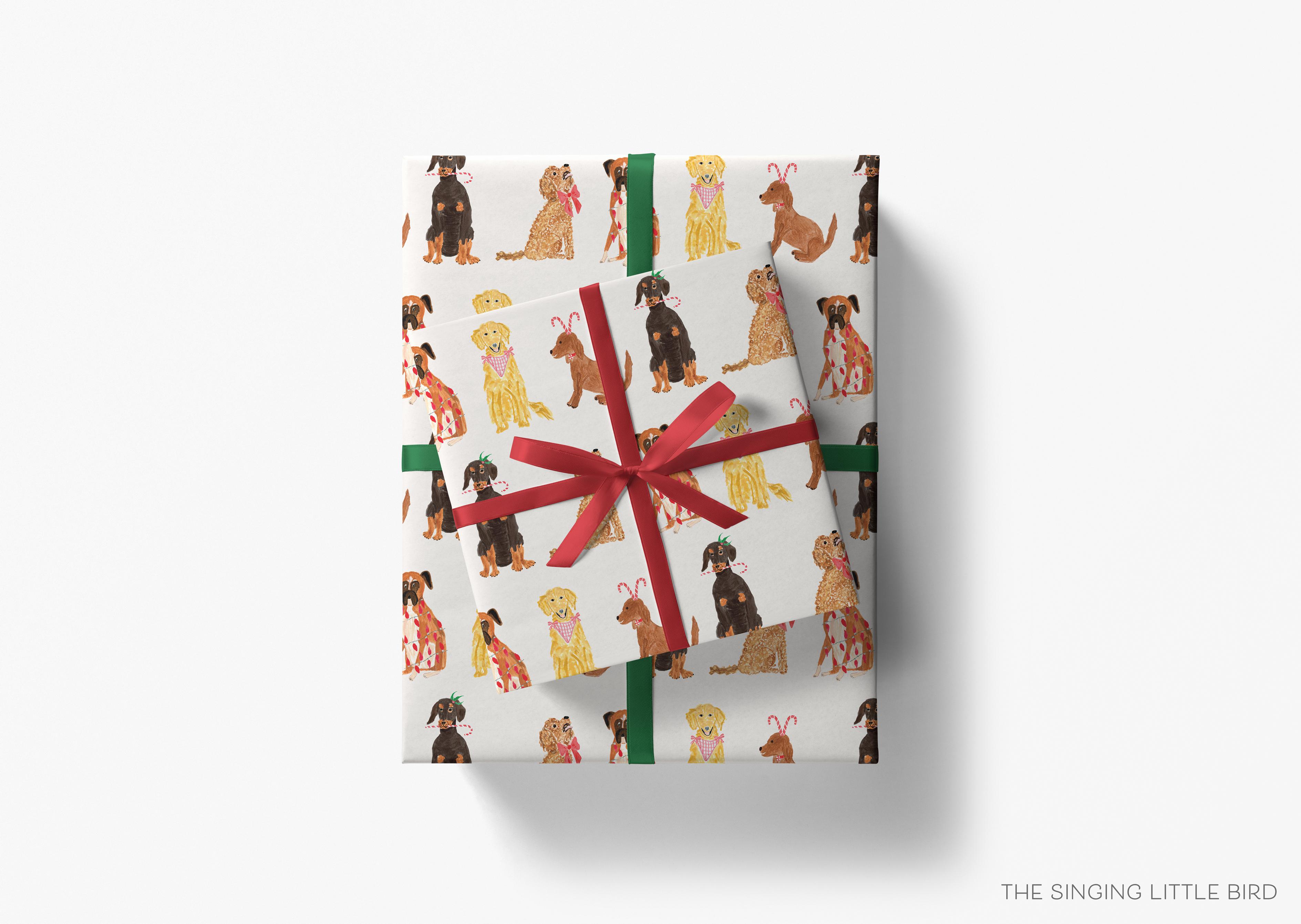 Dog Lovers Christmas Gift Wrap-This matte finish gift wrap features our hand-painted watercolor dogs. It makes a perfect wrapping paper for a holiday present for the dog lover. -The Singing Little Bird