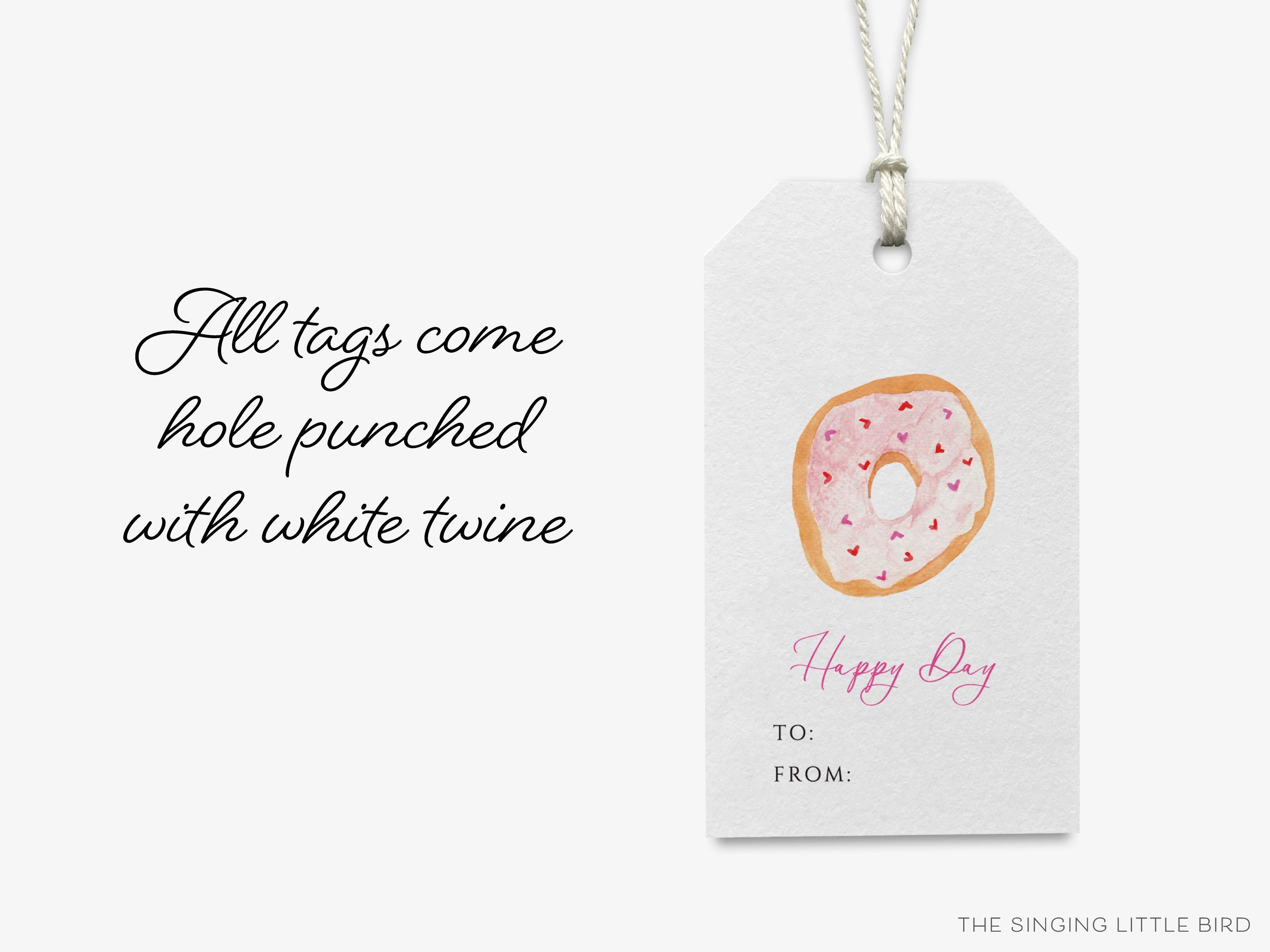 Donut Gift Tags [Set of 8]-These gift tags come in sets, hole-punched with white twine and feature our hand-painted watercolor donuts, printed in the USA on 120lb textured stock. They make great tags for gifting or gifts for the sweet tooth lover in your life.-The Singing Little Bird