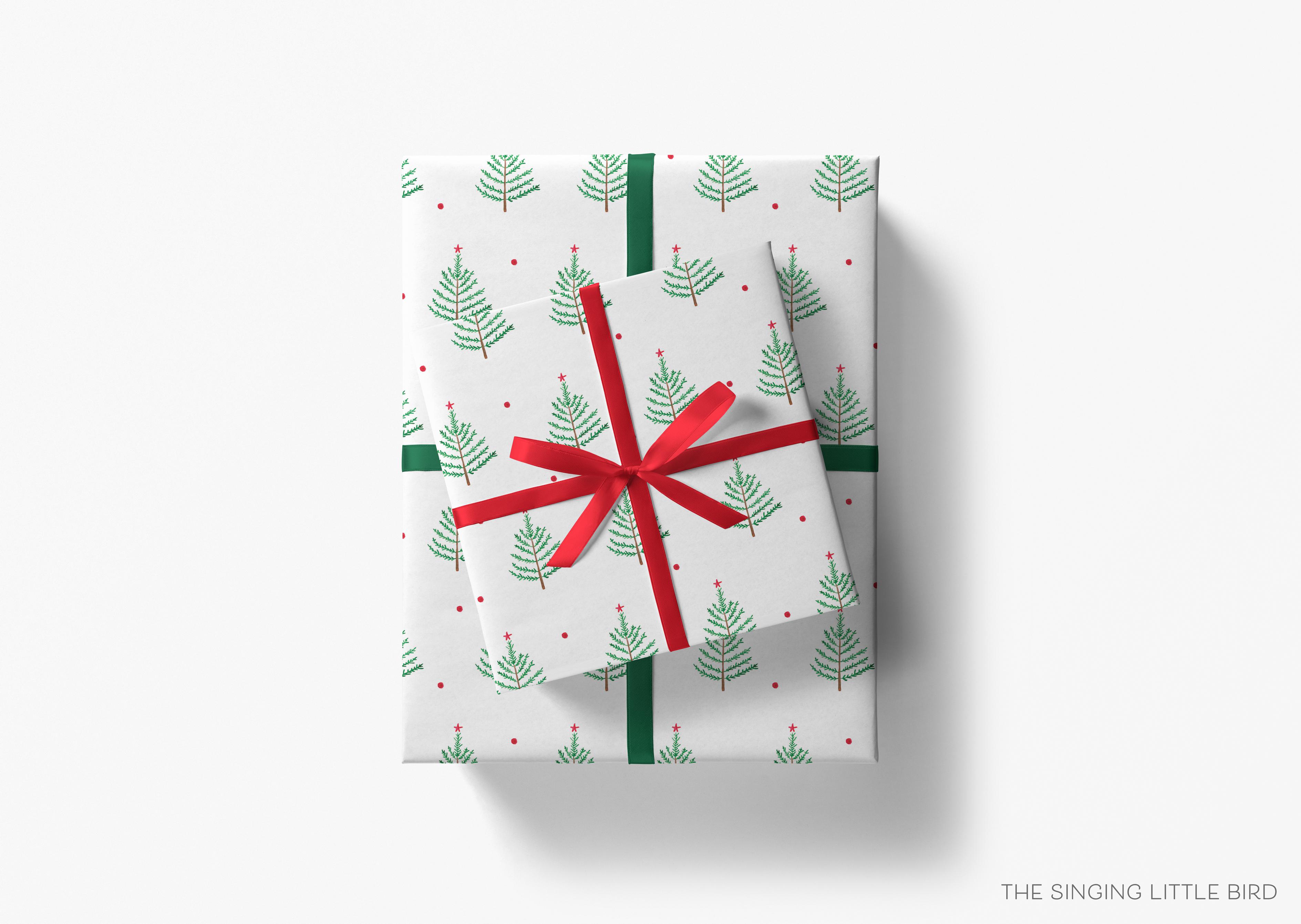 Evergreen Branch Christmas Gift Wrap-This matte finish gift wrap features our hand-painted evergreen branches. It makes a perfect wrapping paper for a holiday present. -The Singing Little Bird