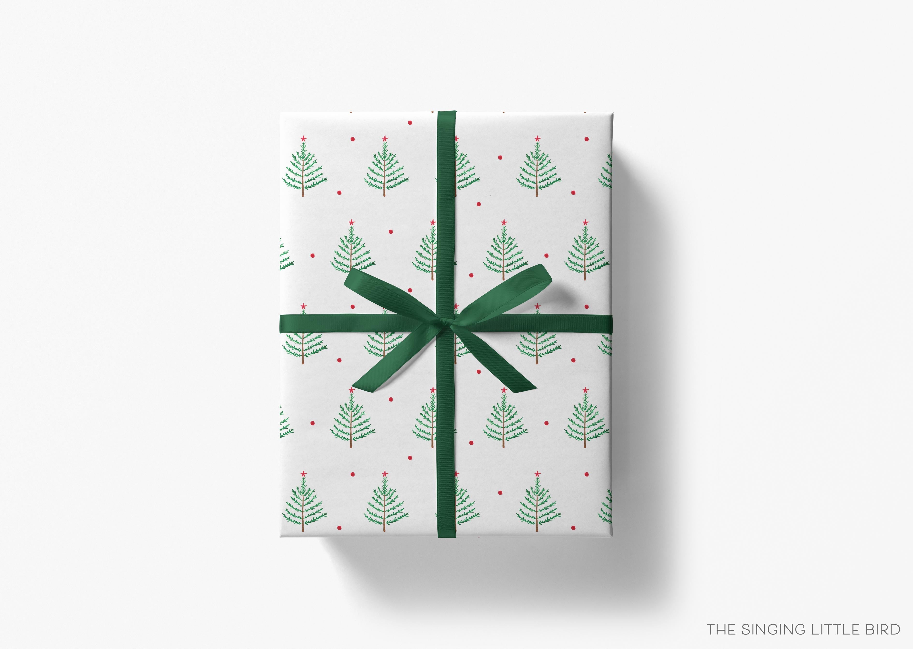 Evergreen Branch Christmas Gift Wrap-This matte finish gift wrap features our hand-painted evergreen branches. It makes a perfect wrapping paper for a holiday present. -The Singing Little Bird