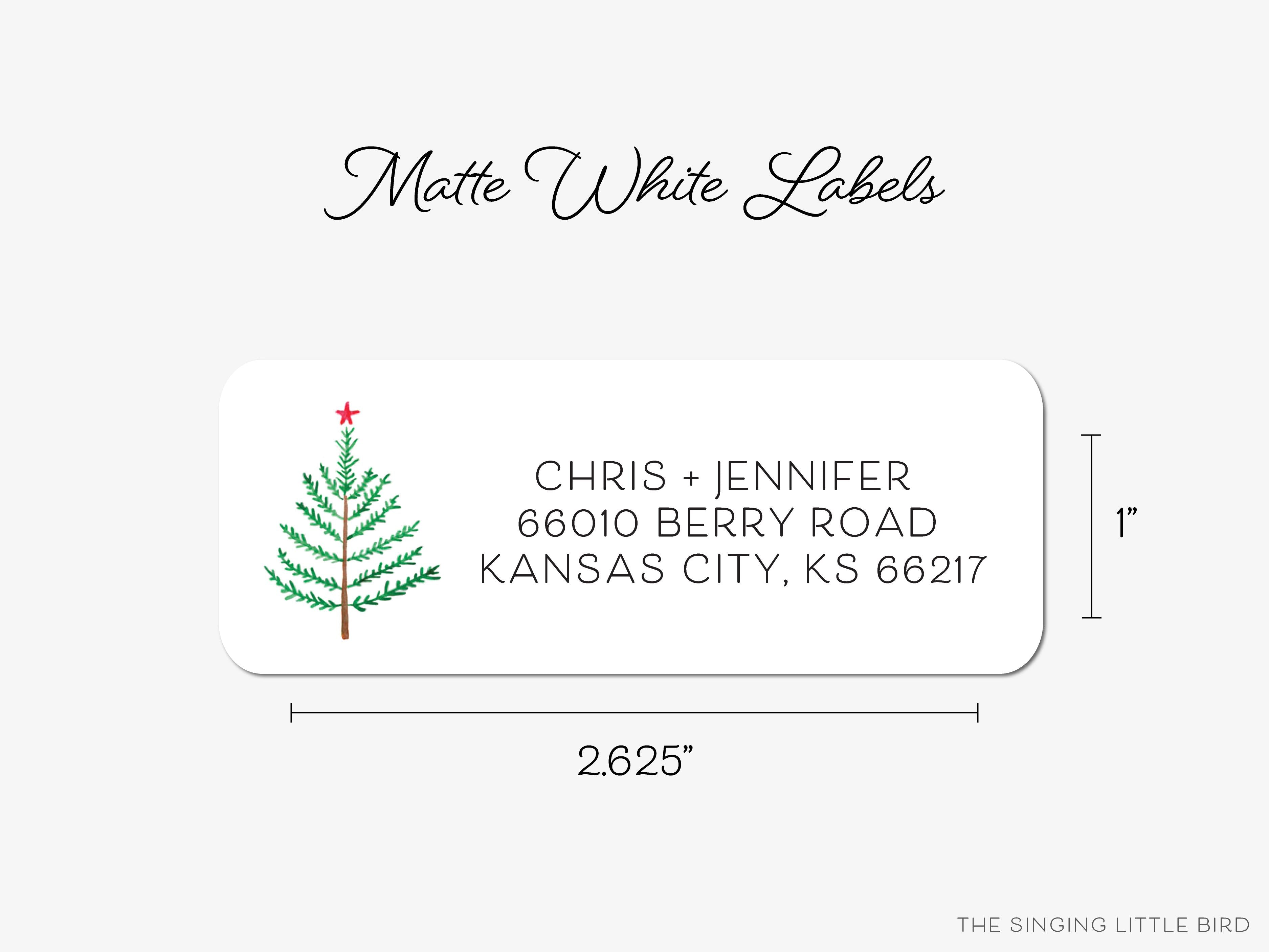 Evergreen Branch Christmas Return Address Labels-These personalized return address labels are 2.625" x 1" and feature our hand-painted watercolor Evergreen Branch, printed in the USA on beautiful matte finish labels. These make great gifts for yourself or the Christmas tree lover.-The Singing Little Bird