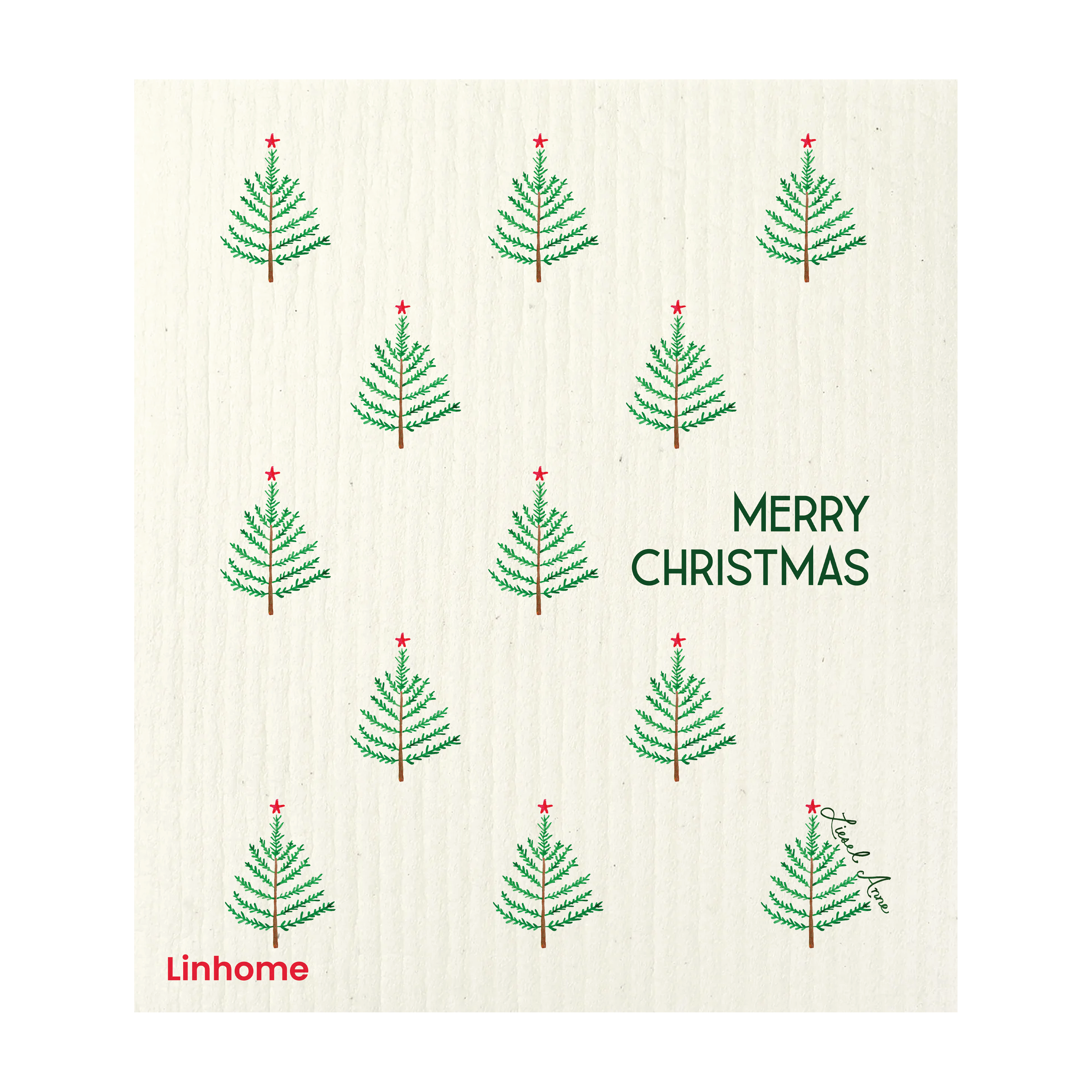 Evergreen Holiday Winter Evergreens- Linhome x Liesel Anne Swedish Dishcloths - 1 Pack