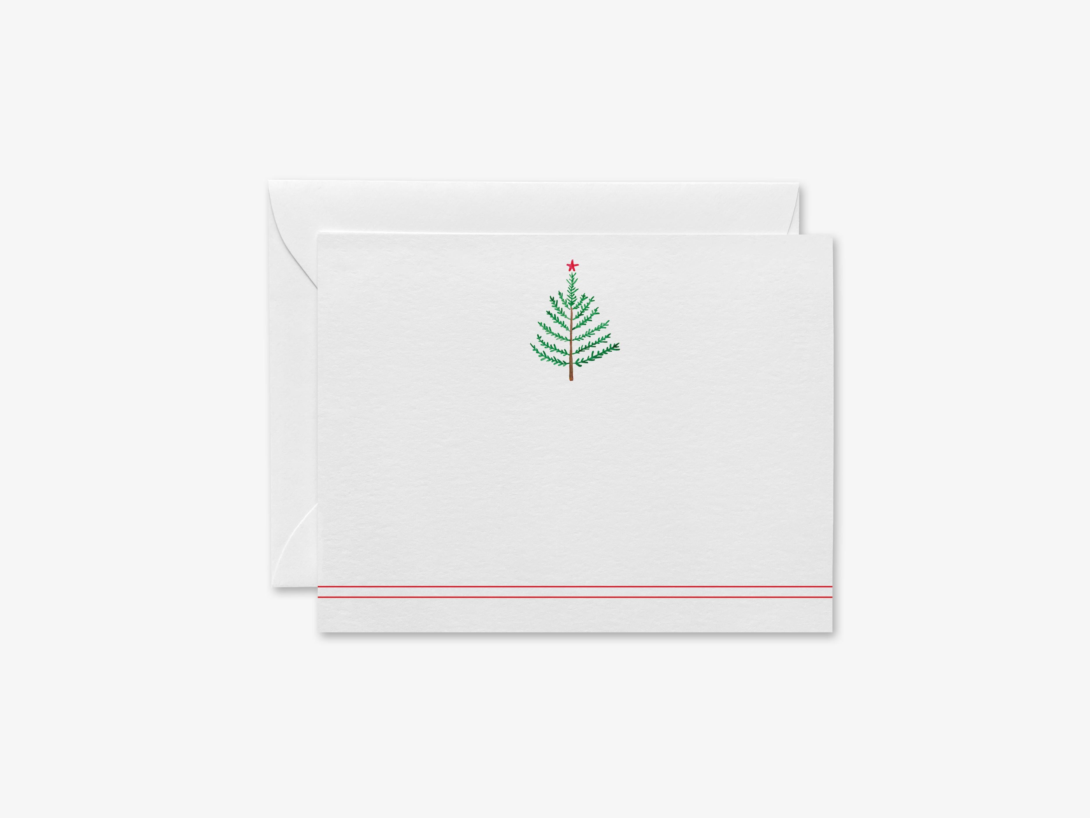 Evergreen Branch Flat Notes [Sets of 8]-These flat notecards are 4.25x5.5 and feature our hand-painted watercolor evergreen branch, printed in the USA on 120lb textured stock. They come with white envelopes and make great thank yous and gifts for the tree lover in your life.-The Singing Little Bird
