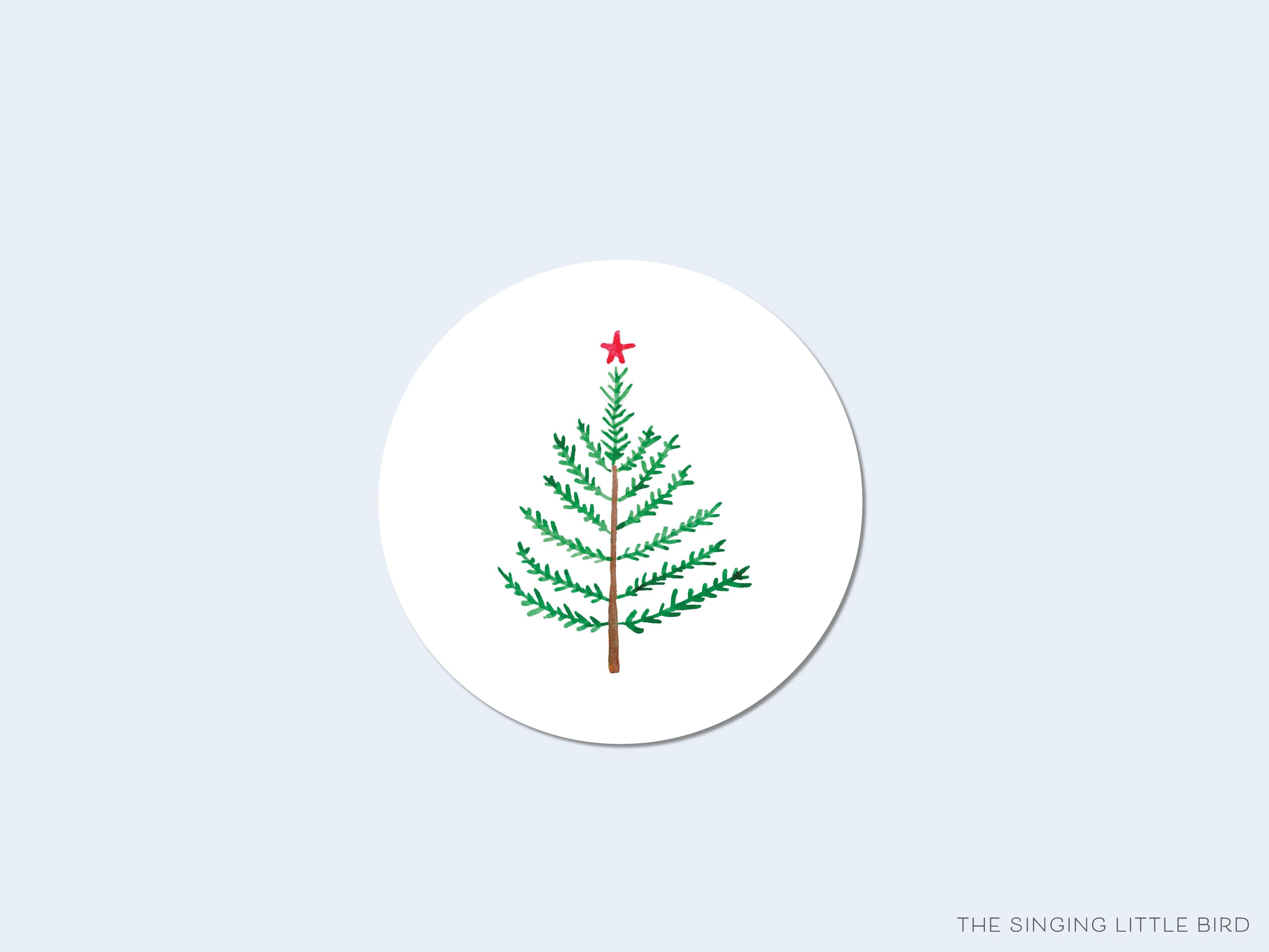 Evergreen Branch Round Stickers-These matte round stickers feature our hand-painted watercolor Evergreen branch, making great envelope seals or gifts for the holiday lover in your life.-The Singing Little Bird