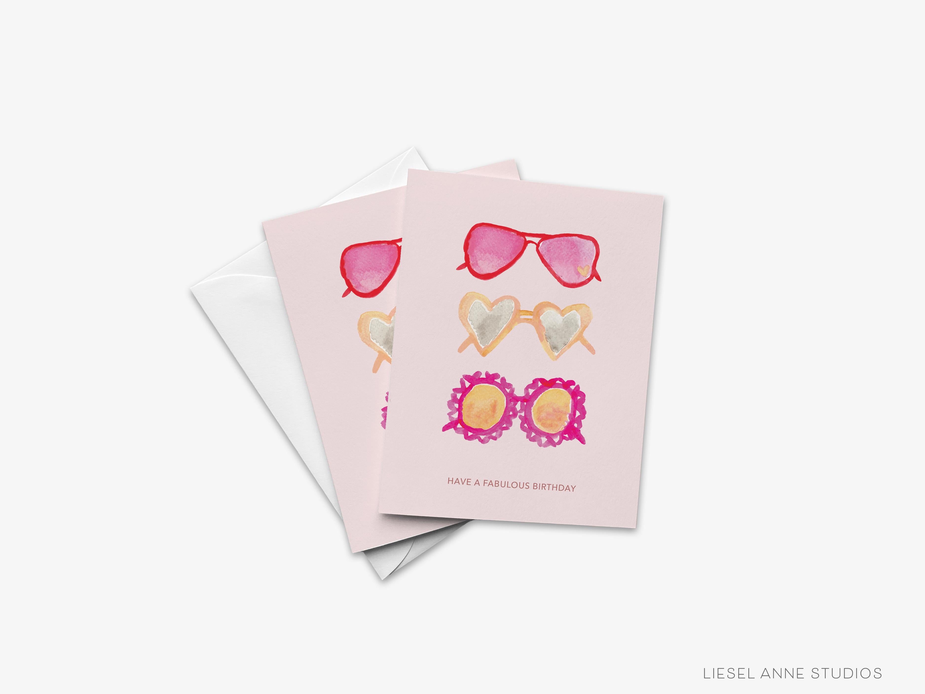 Fabulous Heart Glasses Birthday Card-These folded greeting cards are 4.25x5.5 and feature our hand-painted sunglasses, printed in the USA on 100lb textured stock. They come with a White envelope and make a great birthday card for the fashionista in your life.-The Singing Little Bird