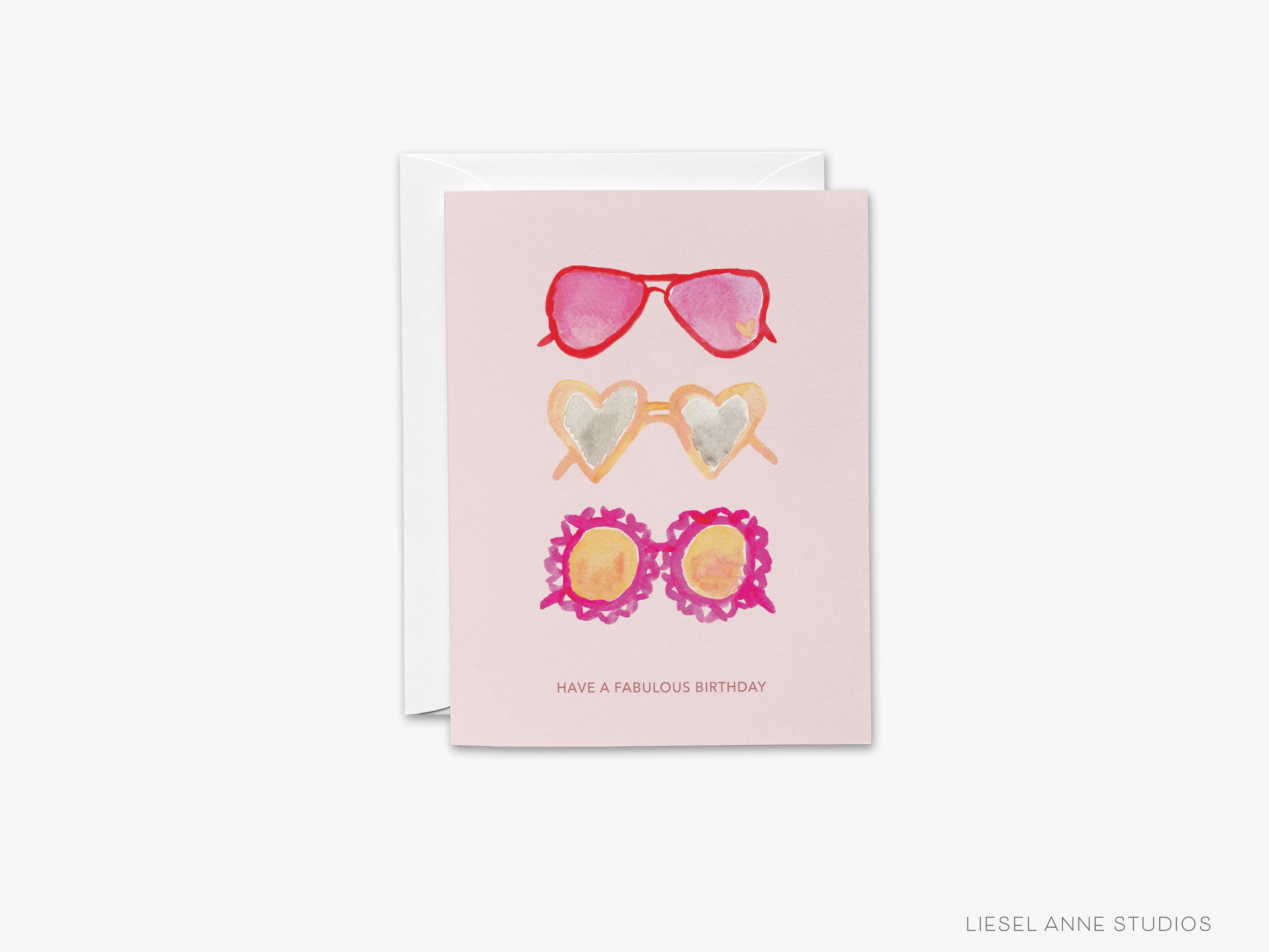 Fabulous Heart Glasses Birthday Card-These folded greeting cards are 4.25x5.5 and feature our hand-painted sunglasses, printed in the USA on 100lb textured stock. They come with a White envelope and make a great birthday card for the fashionista in your life.-The Singing Little Bird