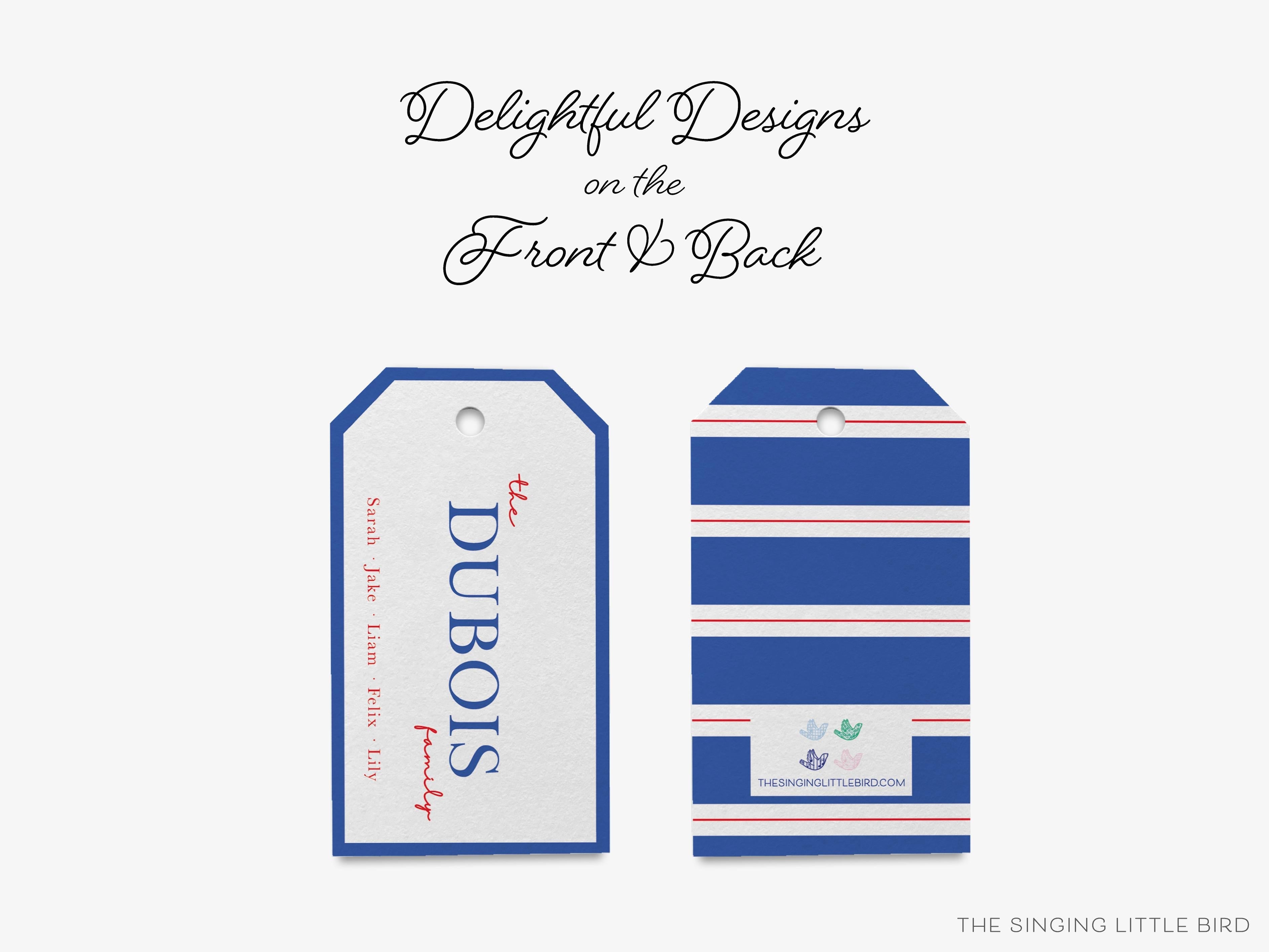 Family Duo Color Gift Tags-These gift tags come in sets, hole-punched with white twine and feature our choice of color print, printed in the USA on 120lb textured stock. They make great tags for gifting or gifts for the family lover in your life.-The Singing Little Bird