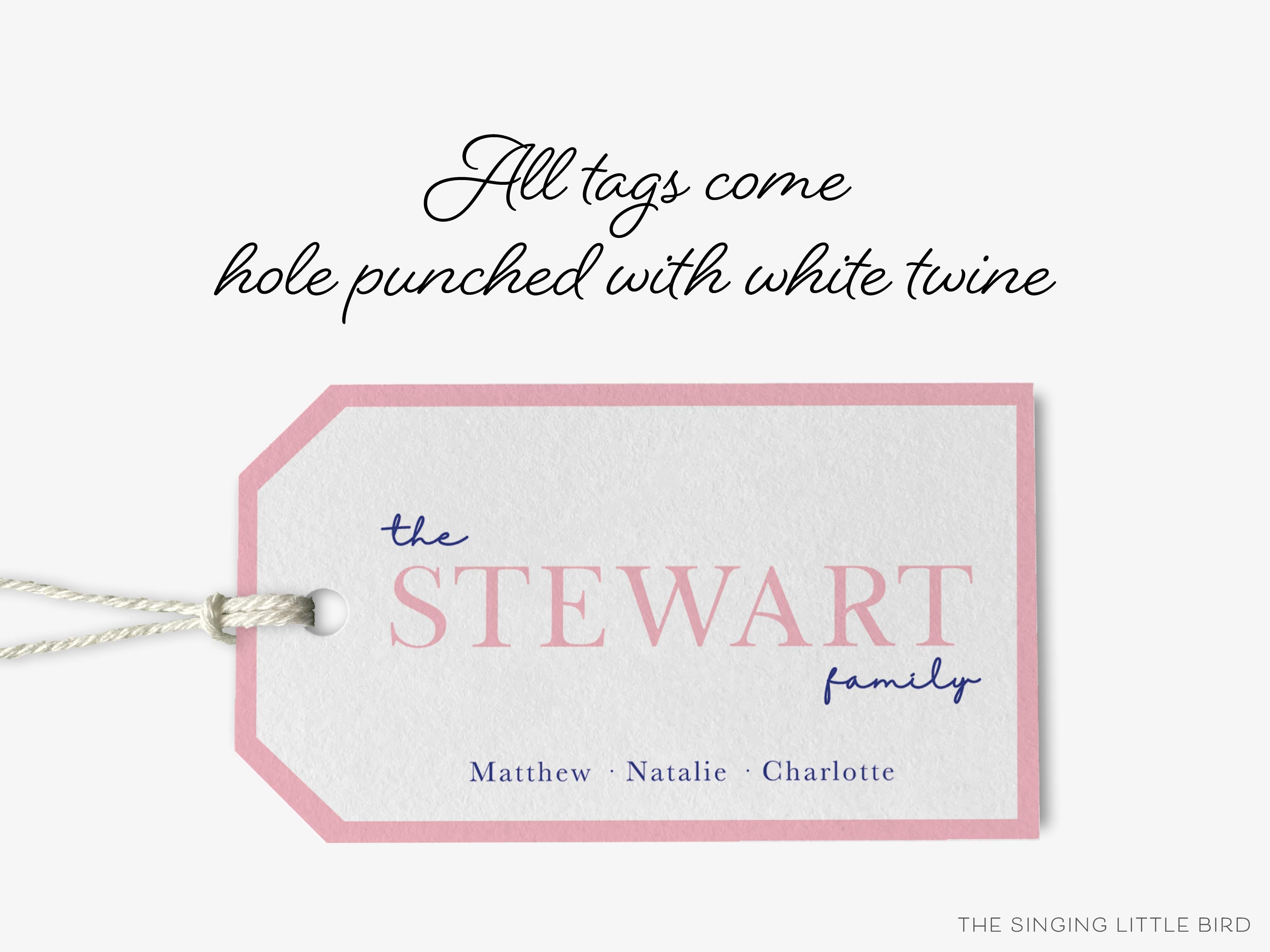 Family Duo Color Gift Tags-These gift tags come in sets, hole-punched with white twine and feature our choice of color print, printed in the USA on 120lb textured stock. They make great tags for gifting or gifts for the family lover in your life.-The Singing Little Bird