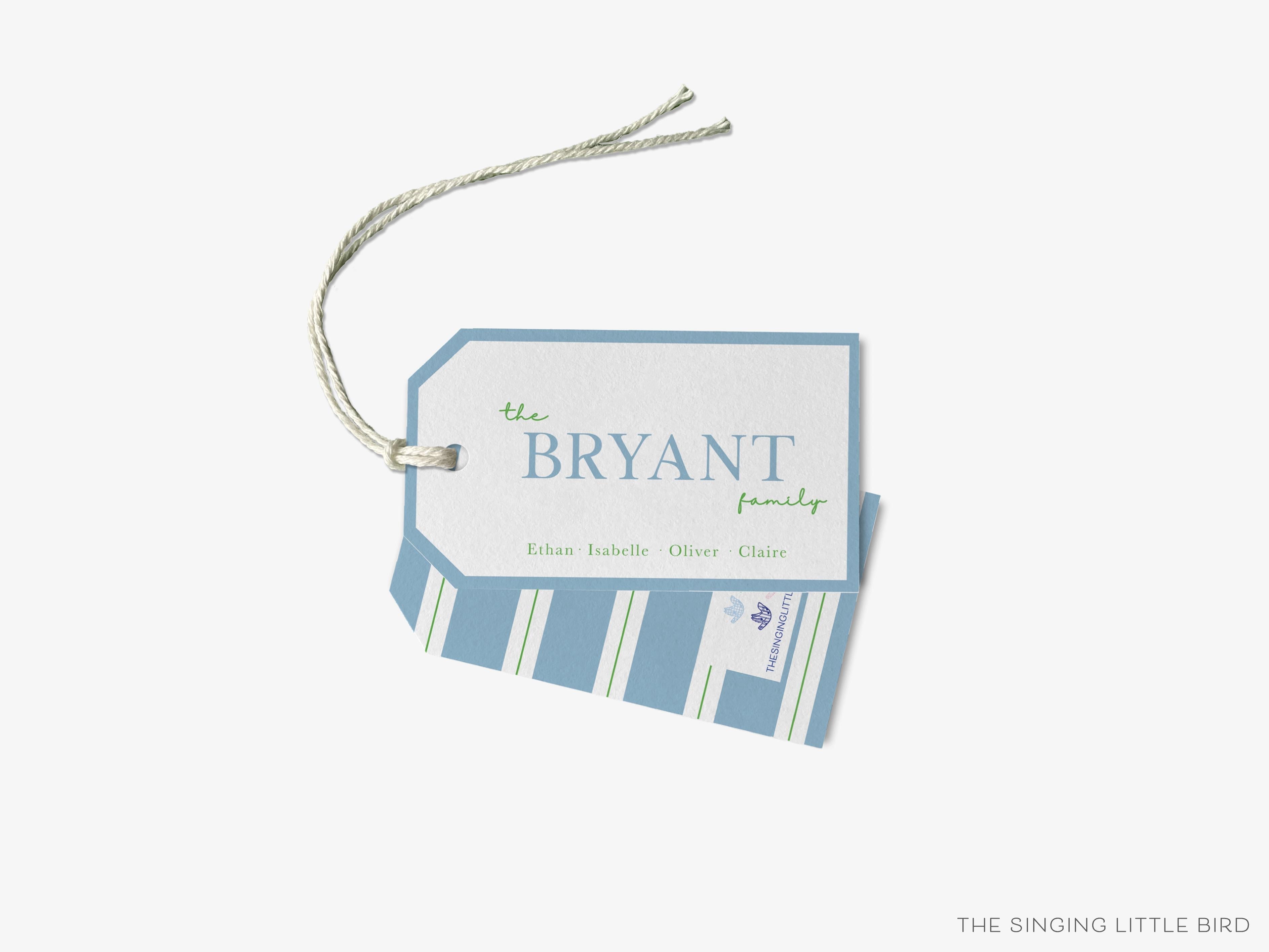 Family Duo Color Gift Tags-These gift tags come in sets, hole-punched with white twine and feature our choice of color print, printed in the USA on 120lb textured stock. They make great tags for gifting or gifts for the family lover in your life.-The Singing Little Bird