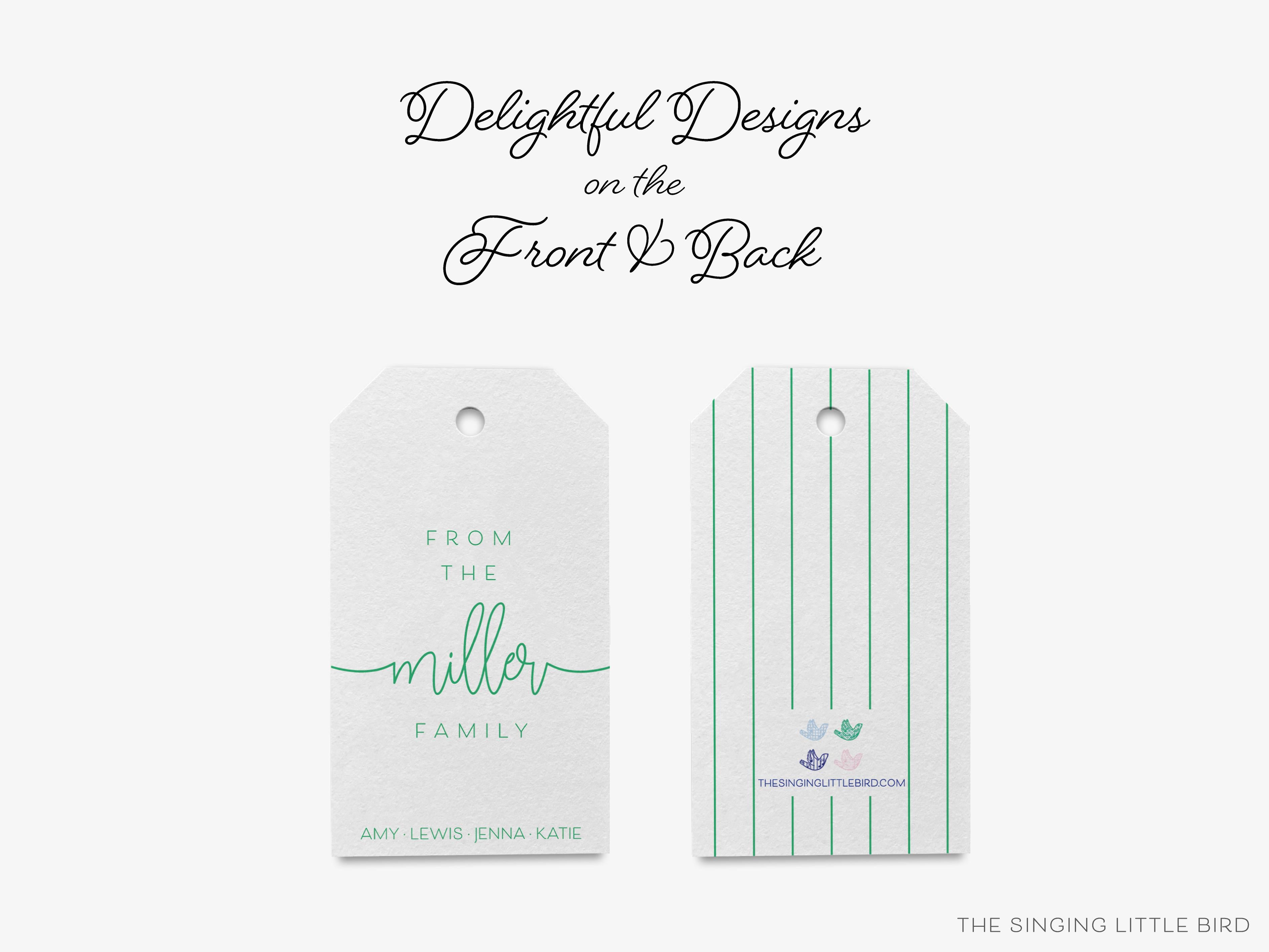 Family Script Gift Tags-These gift tags come in sets, hole-punched with white twine and feature our hand-painted watercolor script print, printed in the USA on 120lb textured stock. They make great tags for gifting or gifts for the family lover in your life.-The Singing Little Bird