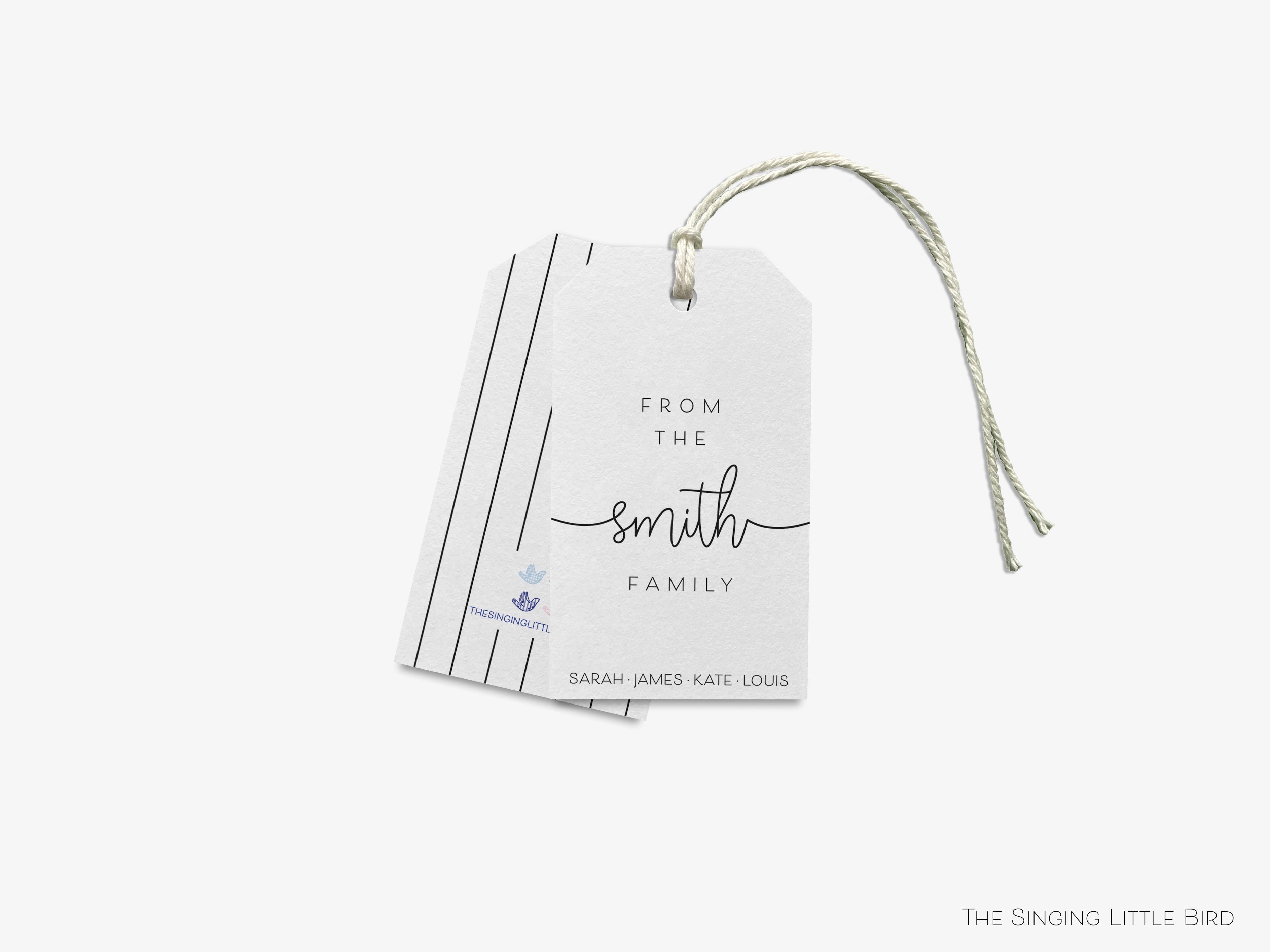 Family Script Gift Tags-These gift tags come in sets, hole-punched with white twine and feature our hand-painted watercolor script print, printed in the USA on 120lb textured stock. They make great tags for gifting or gifts for the family lover in your life.-The Singing Little Bird