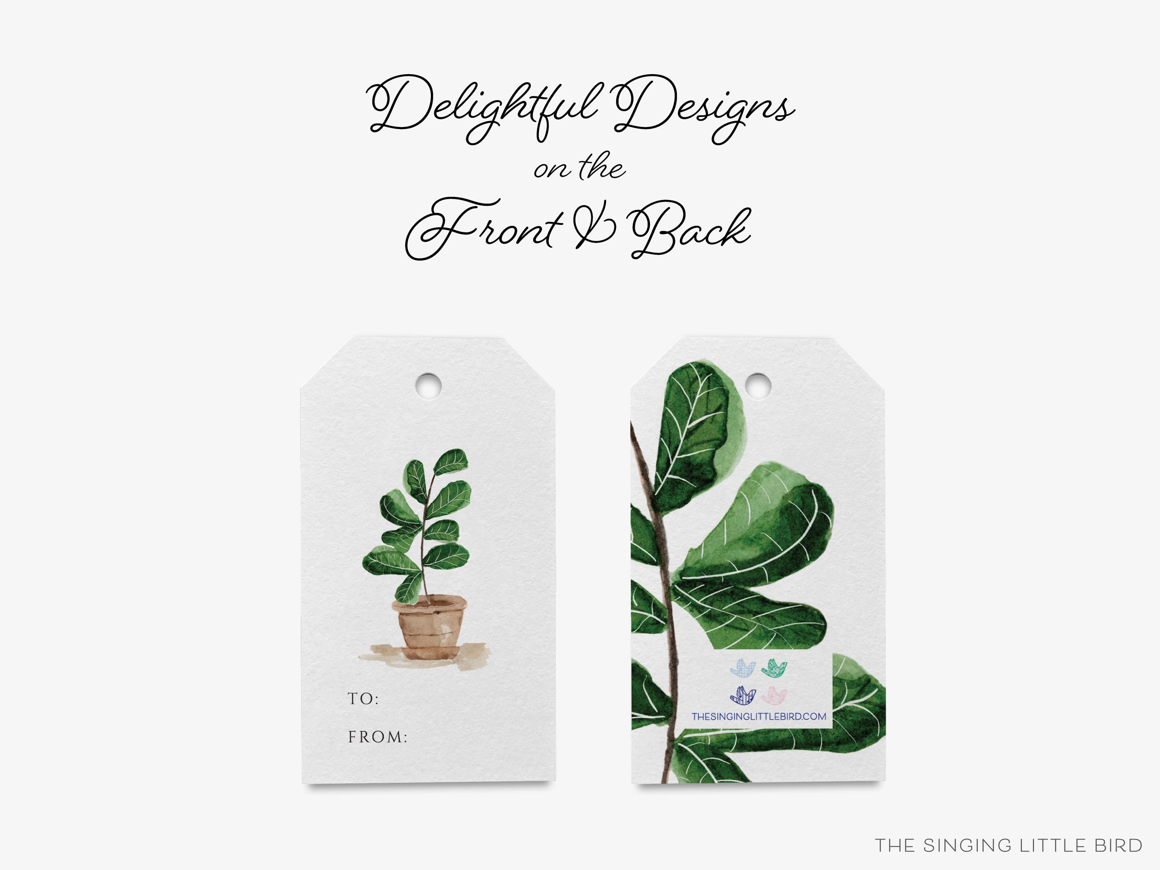 Fiddle Leaf Fig Gift Tags [Set of 8]-These gift tags come in sets, hole-punched with white twine and feature our hand-painted watercolor Fiddle Leaf Fig, printed in the USA on 120lb textured stock. They make great tags for gifting or gifts for the potted plant lover in your life.-The Singing Little Bird