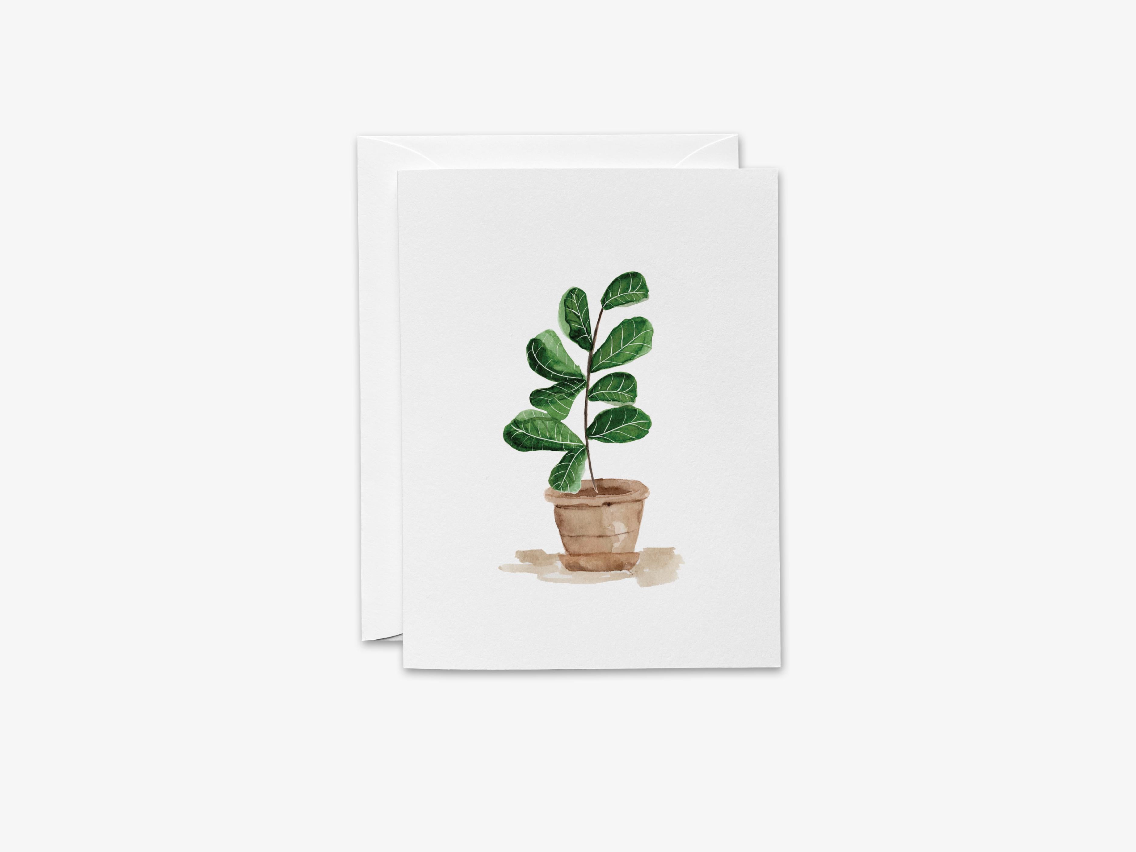 Fiddle Leaf Fig Greeting Card-These folded greeting cards are 4.25x5.5 and feature our hand-painted fiddle leaf fig, printed in the USA on 100lb textured stock. They come with a White envelope and make a great thinking of you card for the plant lover in your life.-The Singing Little Bird